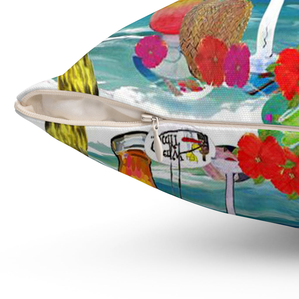 Beach Cocktail Pillow — "At 4 we Pour" Tropical Drink Decorative Throw Pillow