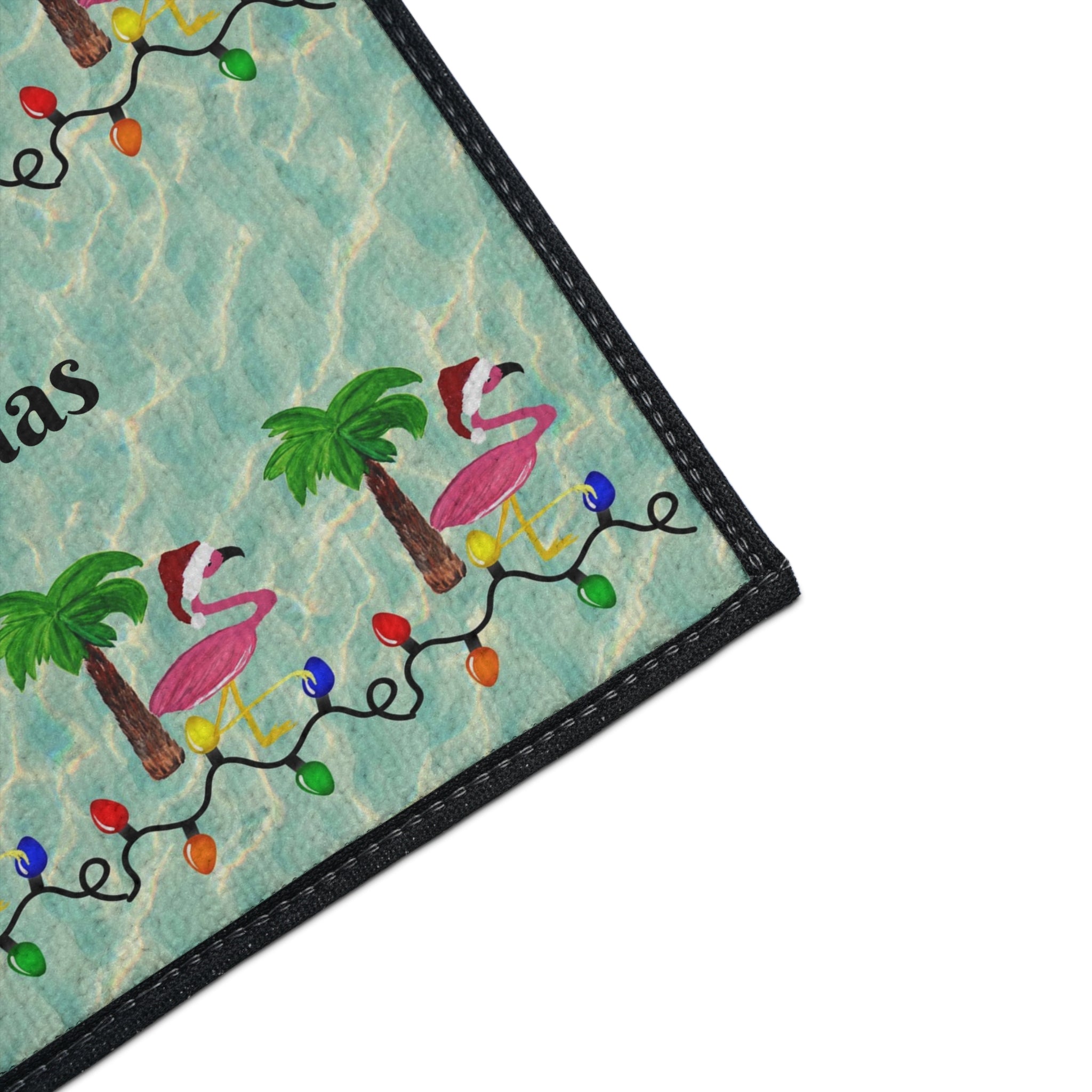 Tropical Flamingo Christmas Floor Mat — Merry Christmas Poolside Doormat