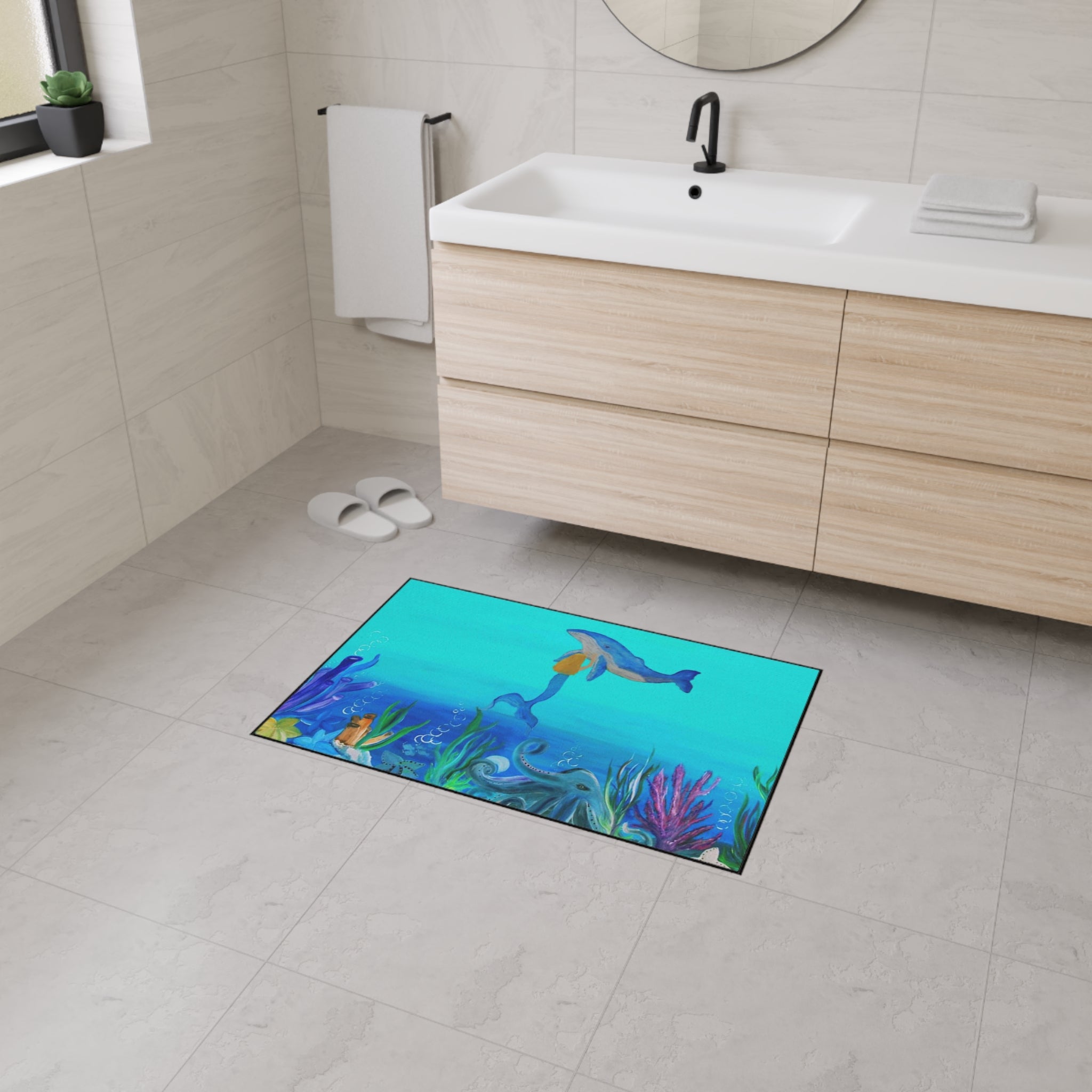 Underwater Mermaid and Whale Floor Mat — Ocean Wildlife Heavy Duty Doormat