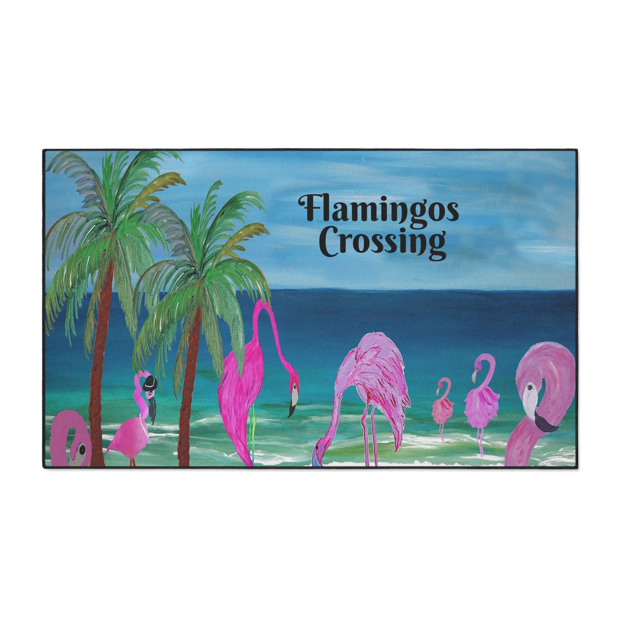 Flamingos Crossing Beach Mat — Heavy Duty Floor Mat