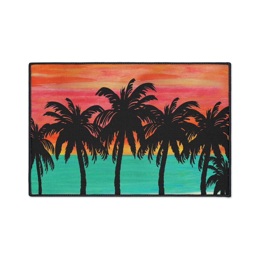 Tropical Sunset Floor Mat — Heavy-Duty Palm Tree Doormat