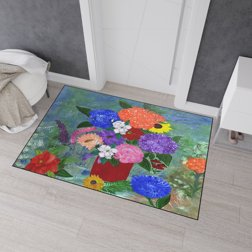 Floral Bouquet Heavy-Duty Floor Mat — Colorful Painted Flowers Entrance Rug