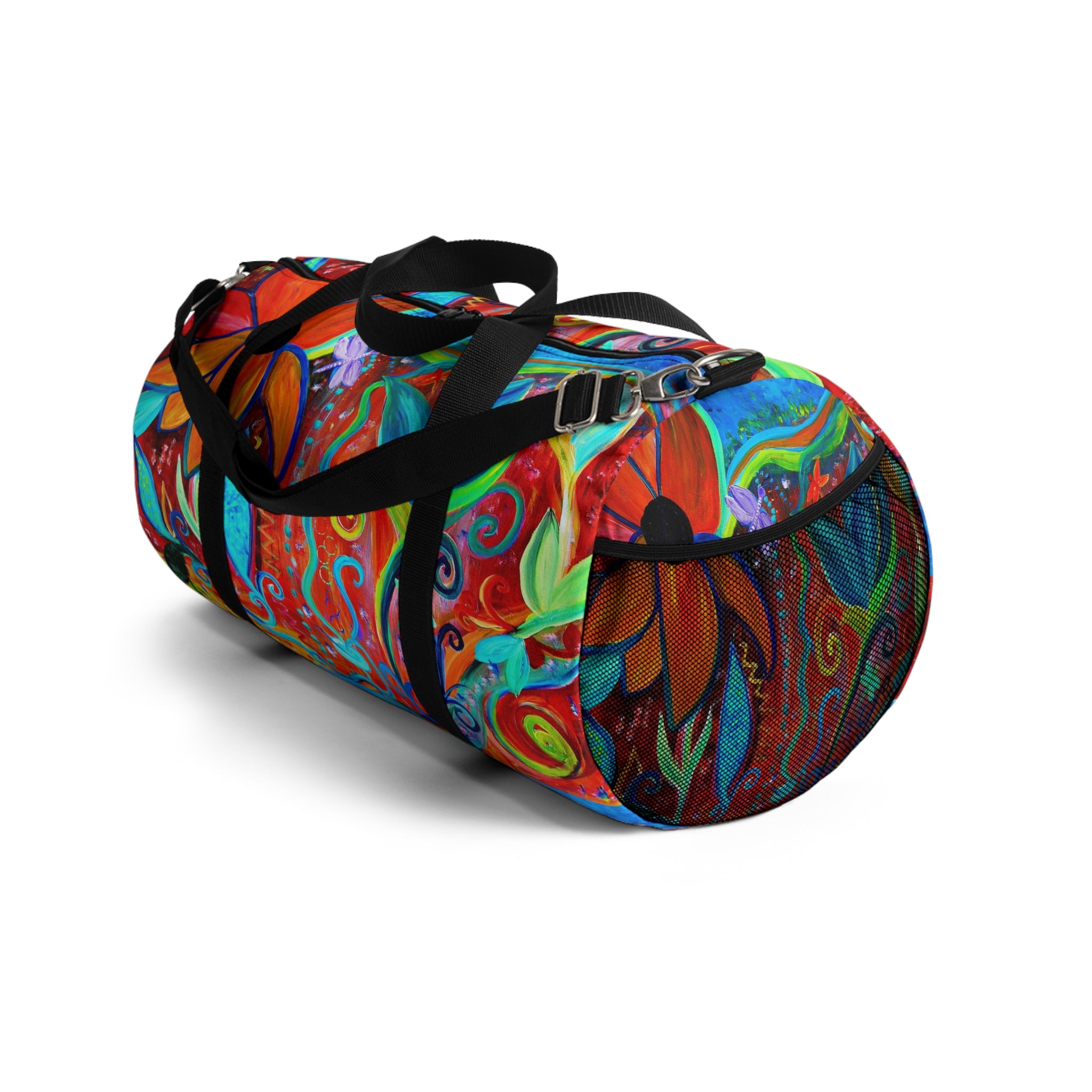 Vibrant Floral Art Duffel Bag — Colorful Abstract Travel & Gym Bag