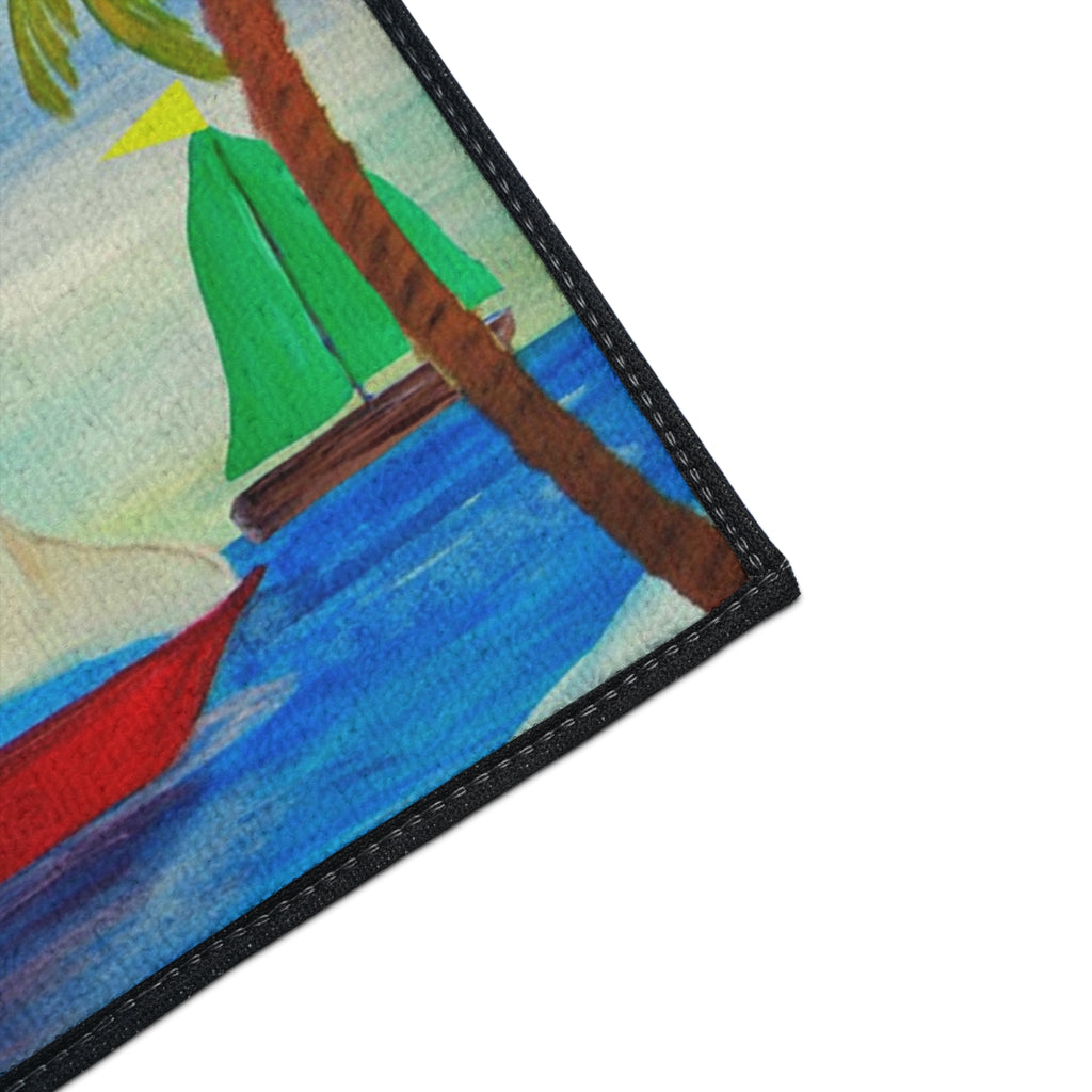 Sailboat Palm Beach Floor Mat — Heavy-Duty Tropical Welcome Mat