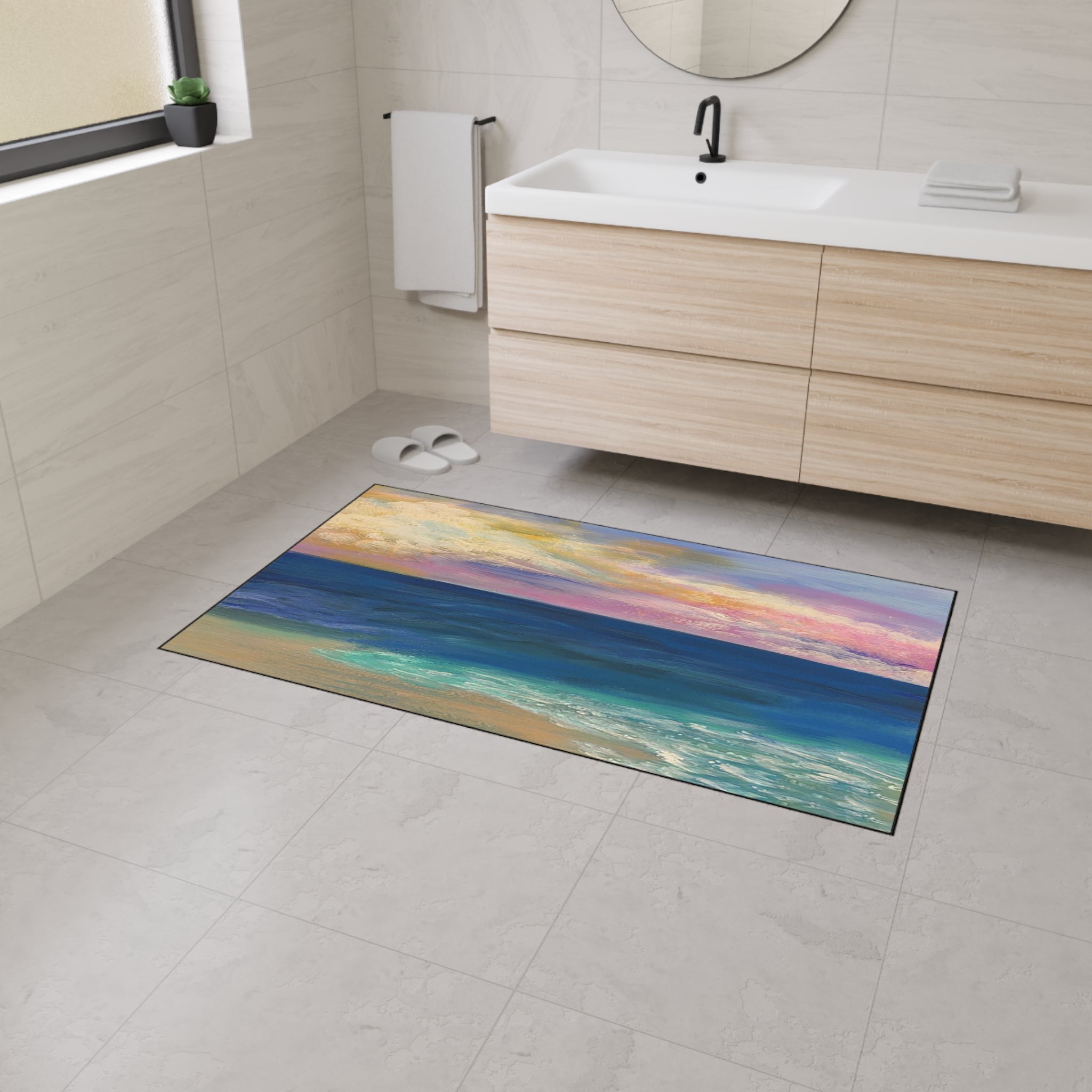 Beach Sunset Heavy-Duty Floor Mat — Coastal Ocean Wave Doormat