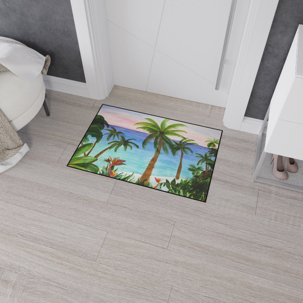 Tropical Palm Beach Floor Mat — Heavy Duty Non-Slip Entrance Rug