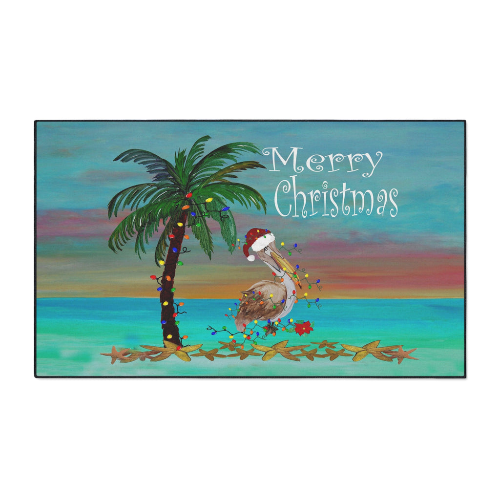 Christmas Beach Floor Mat — 'Merry Christmas' Pelican & Palm Holiday Doormat