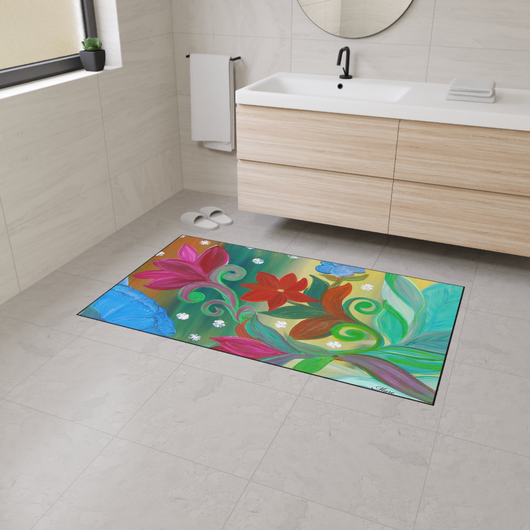 Floral Bloom Heavy Duty Floor Mat – Colorful Tropical Flowers Welcome Rug