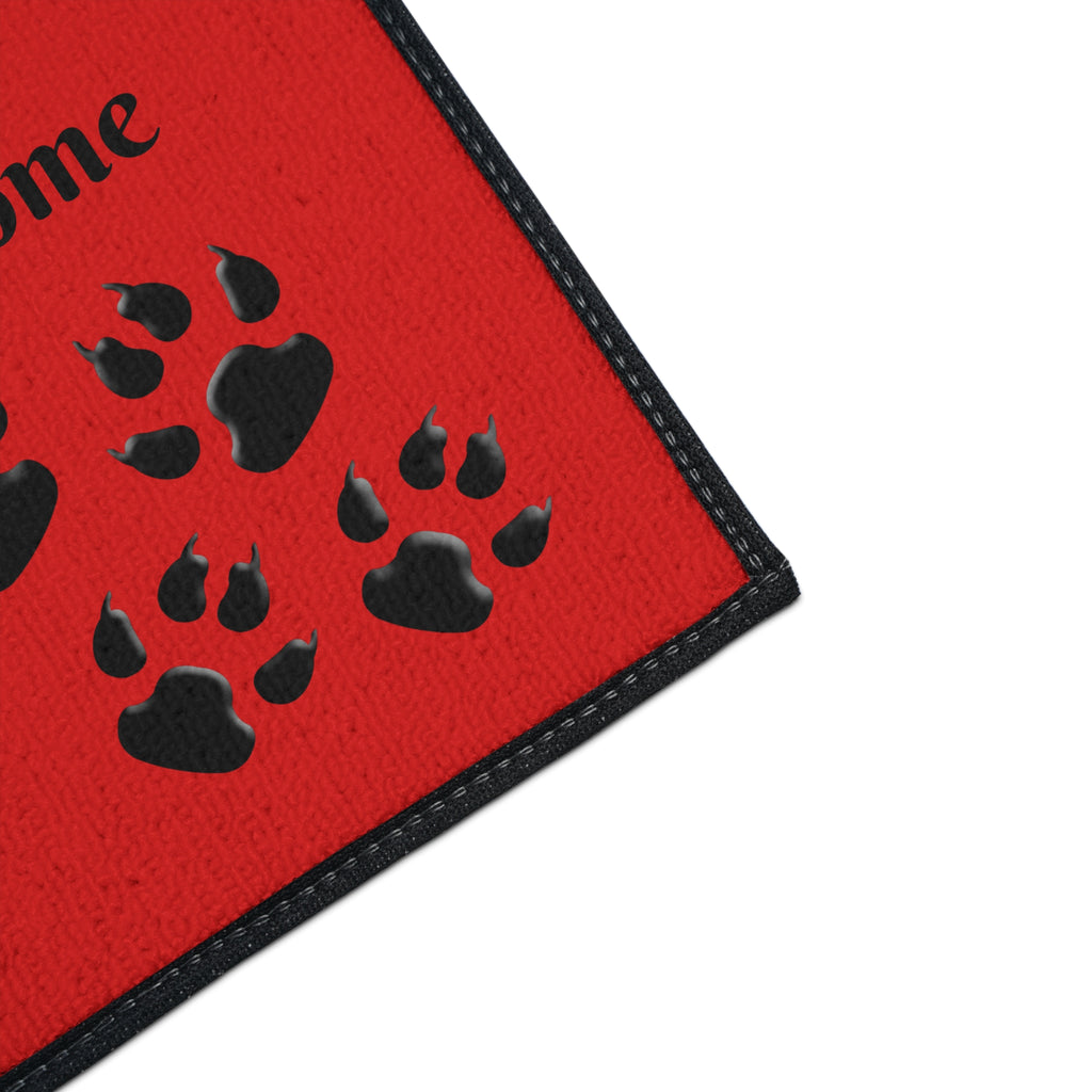 Bear Feet Welcome Heavy-Duty Floor Mat — Red Cabin Doormat with Bear Paw Prints