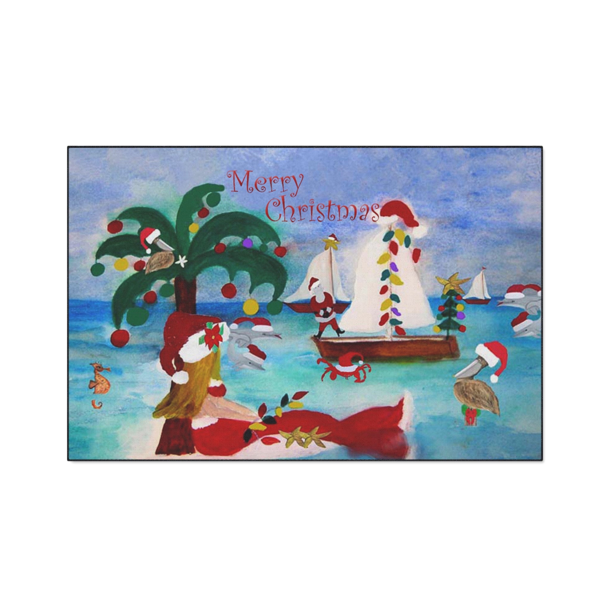 Christmas Beach Mat — Merry Christmas Coastal Holiday Doormat