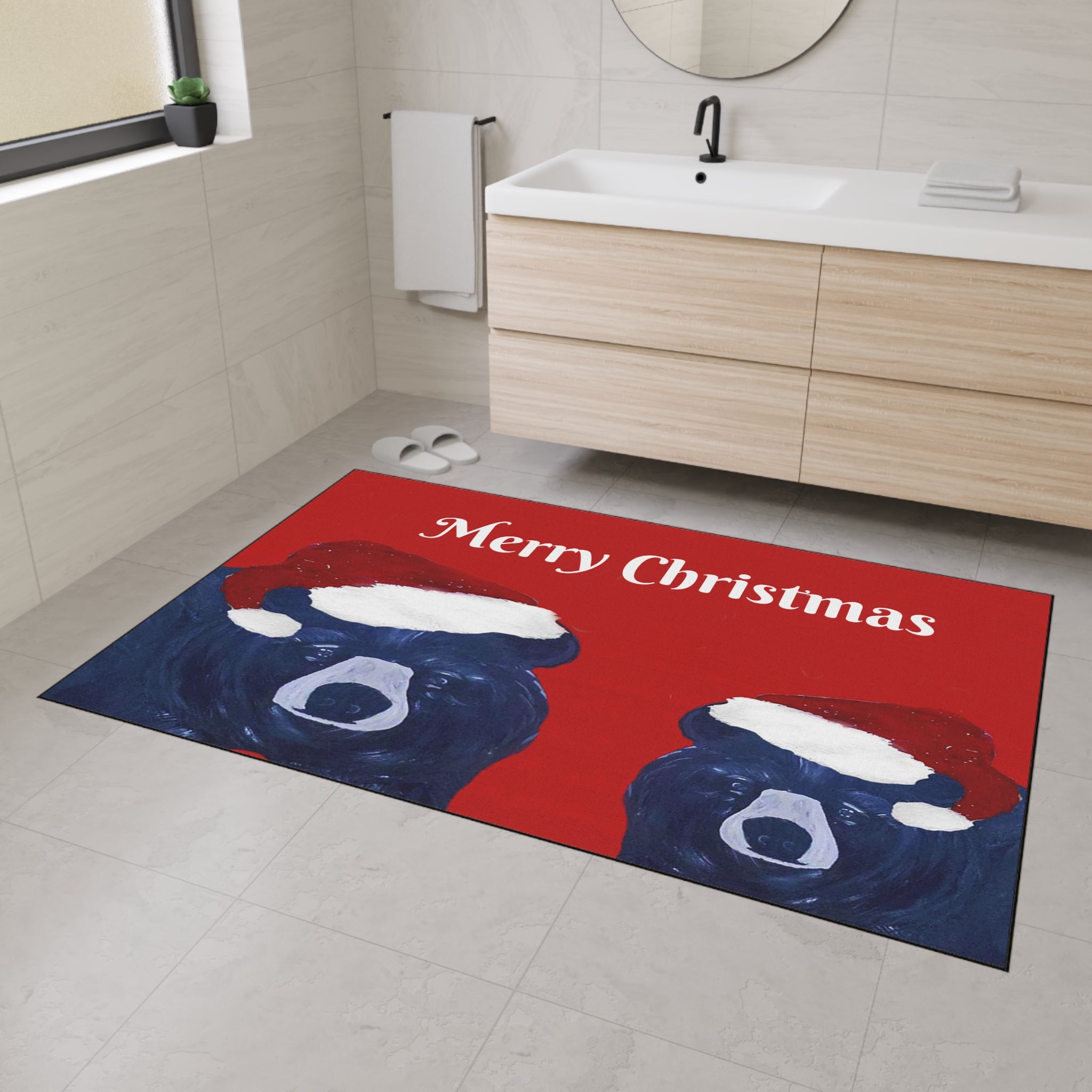 Merry Christmas Bear Floor Mat — Heavy-Duty Holiday Door Rug