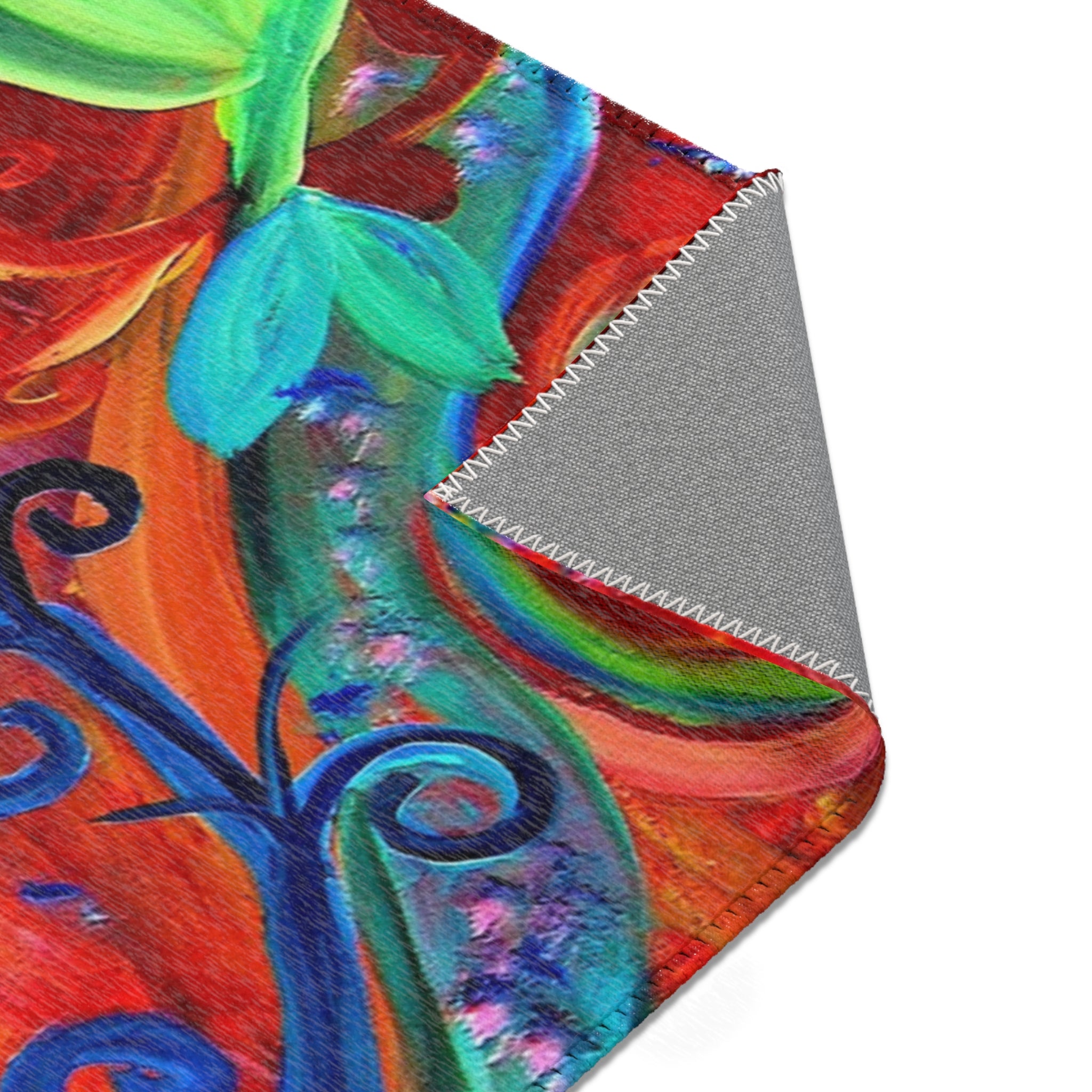 Vibrant Floral Boho Area Rug — Colorful Swirl Garden Accent Rug