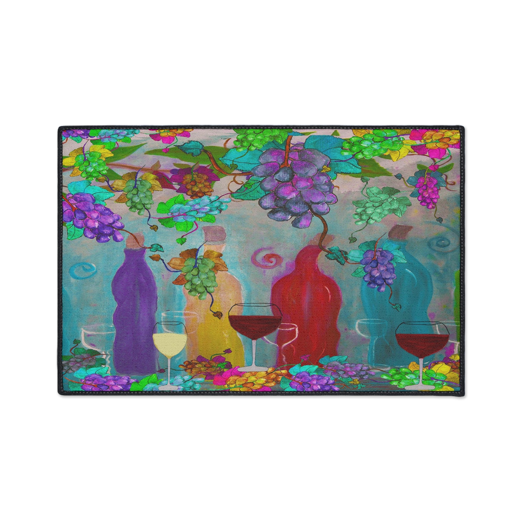 Wine & Grapes Heavy Duty Floor Mat — Colorful Vineyard Kitchen Rug