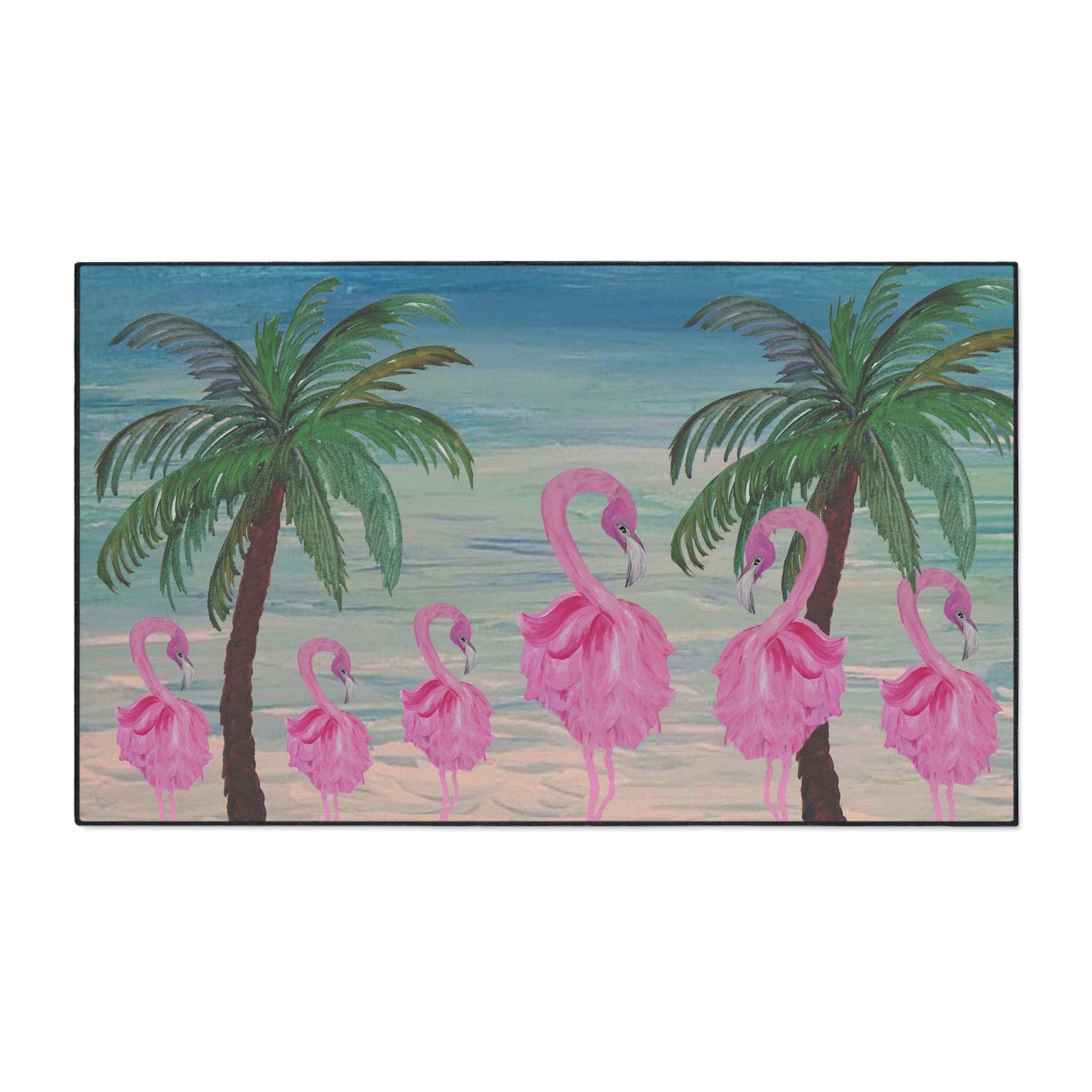 Flamingo Beach Heavy Duty Floor Mat — Tropical Palm Welcome Rug