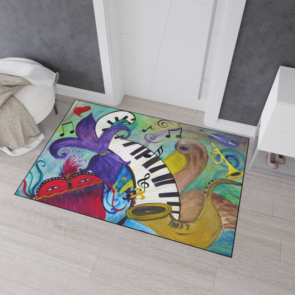 Mardi Gras Jazz Floor Mat — Colorful Musical Mask & Saxophone Doormat