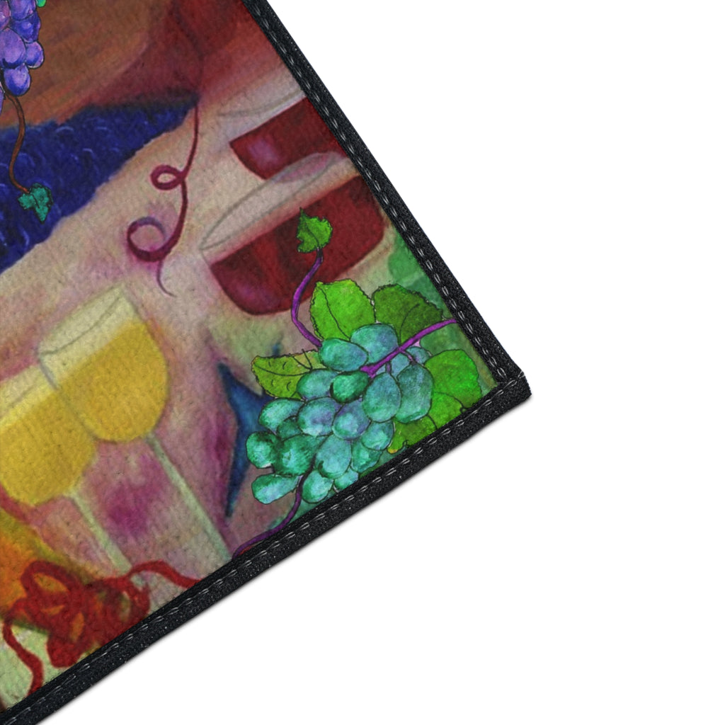 Wine Time Heavy Duty Floor Mat — Colorful Wine Bottle & Glass Kitchen Rug