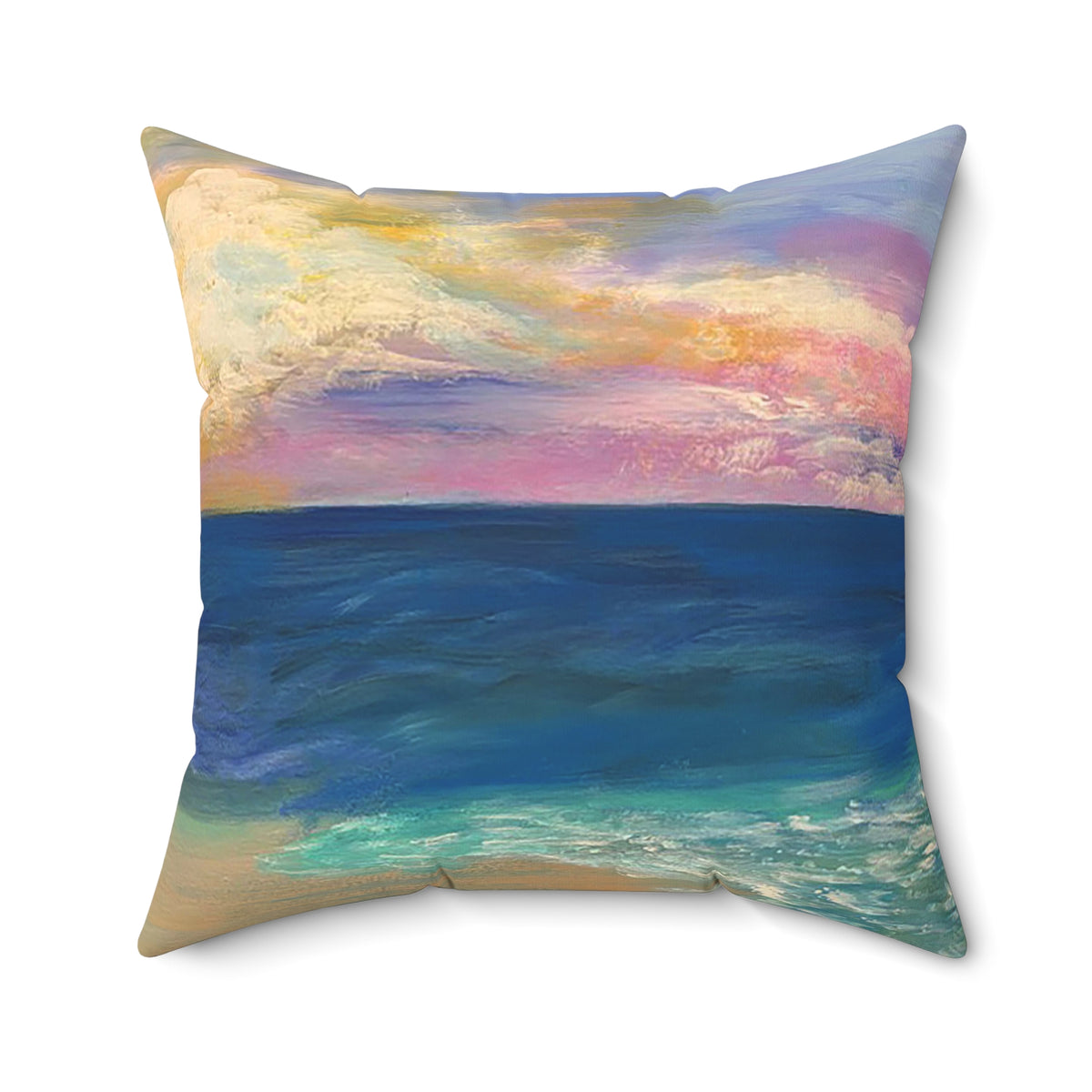 Coastal Sunset Pillow — Ocean Beach Art Square Throw Pillow