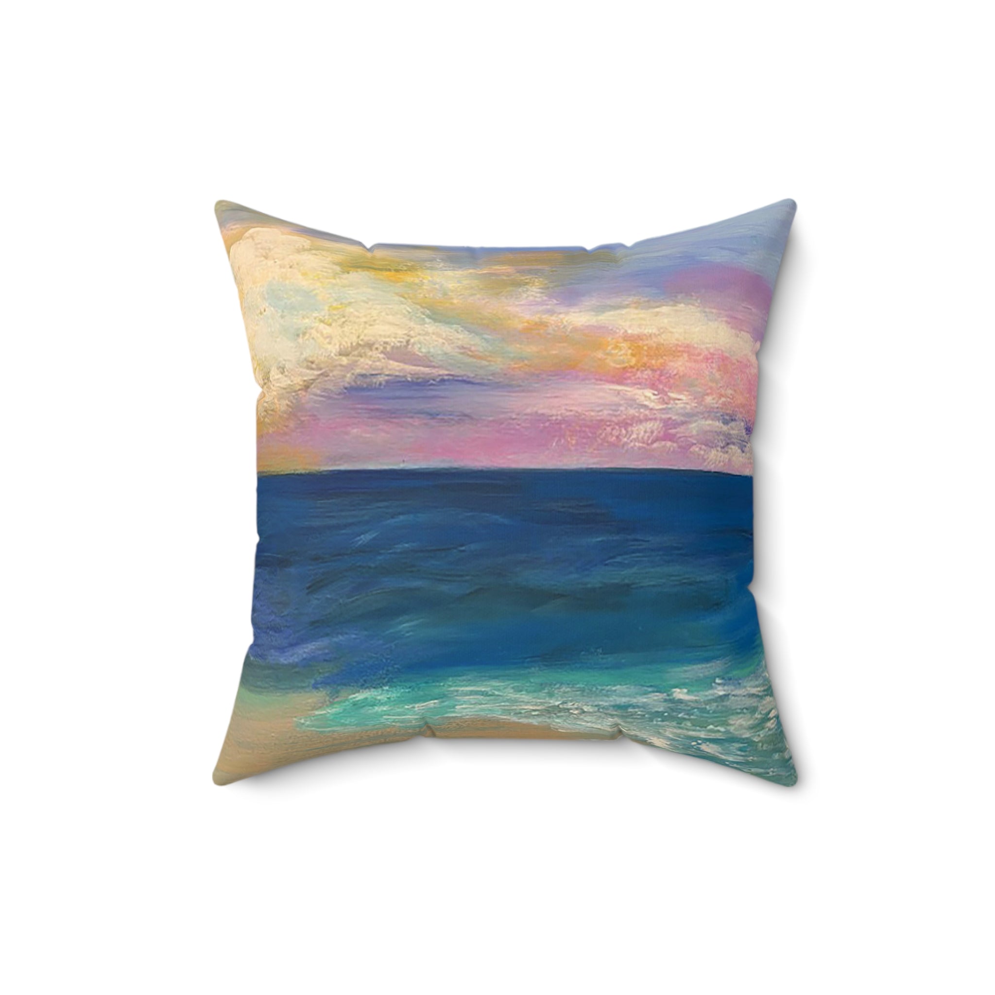 Coastal Sunset Pillow — Ocean Beach Art Square Throw Pillow