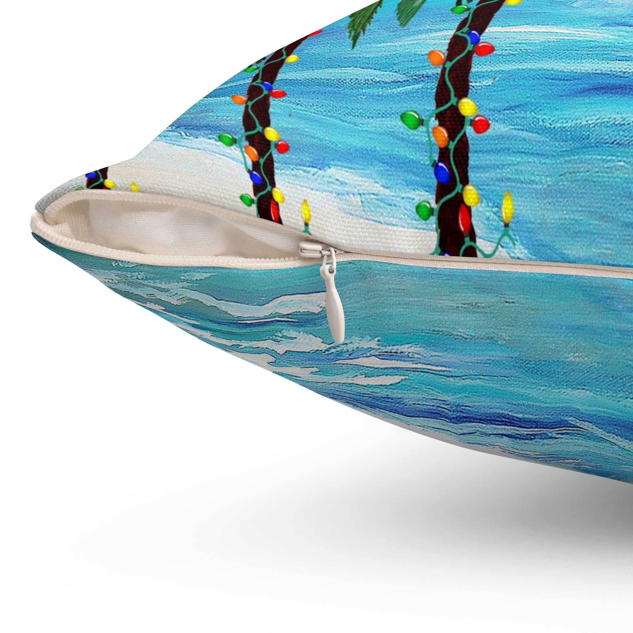 Coastal Christmas Throw Pillow - Tropical Palm Tree Beach Holiday Decor