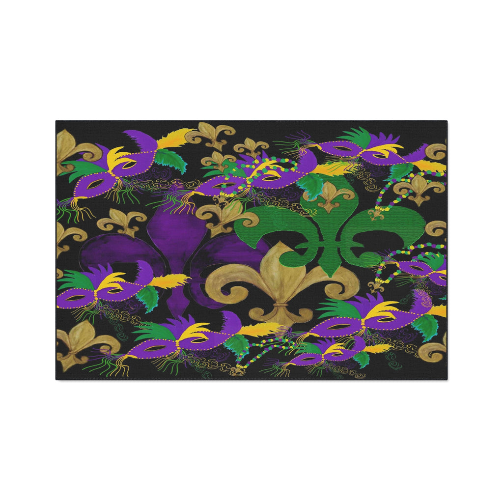Mardi Gras Fleur-de-Lis Heavy Duty Floor Mat — Purple, Green & Gold Mask Design