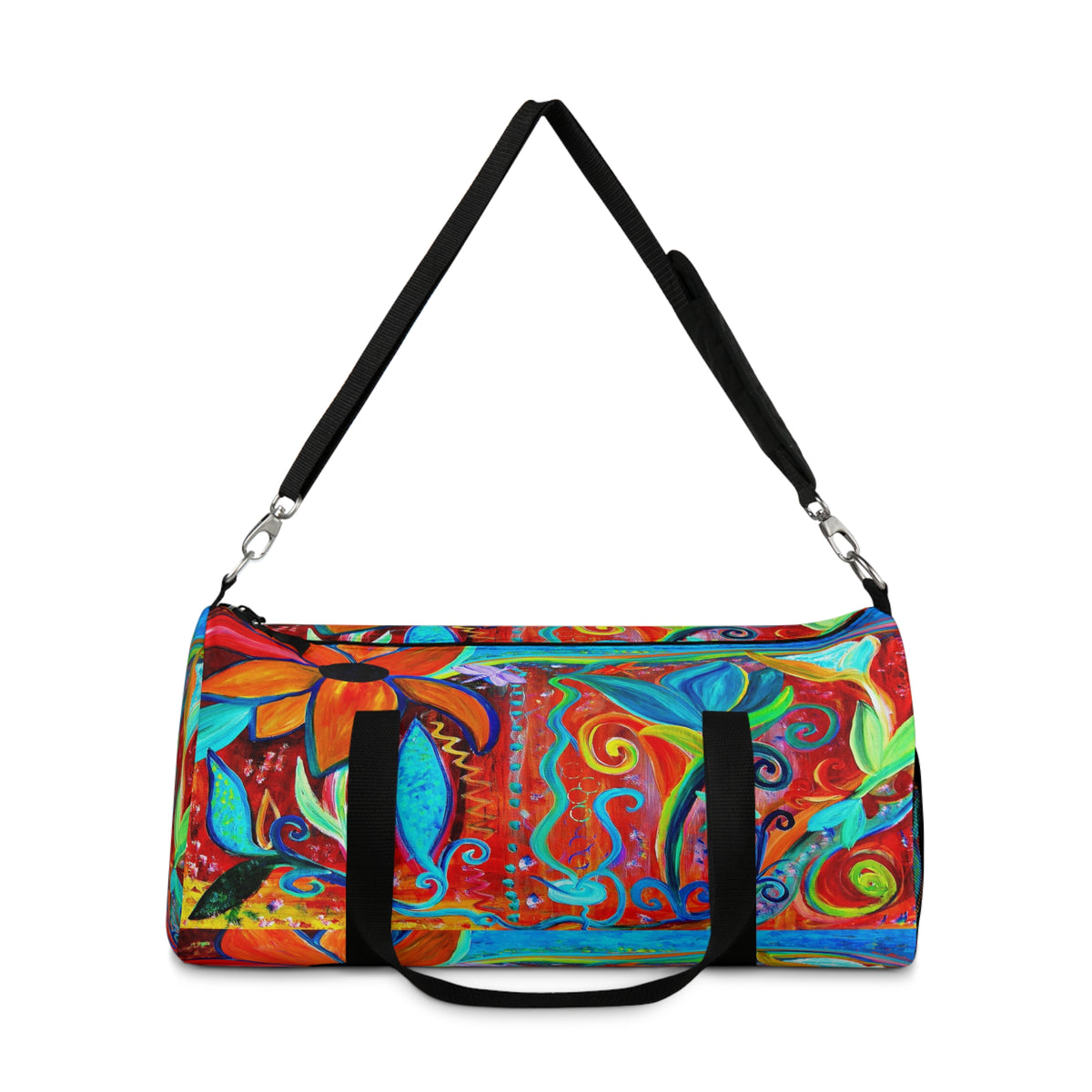 Vibrant Floral Art Duffel Bag — Colorful Abstract Travel & Gym Bag