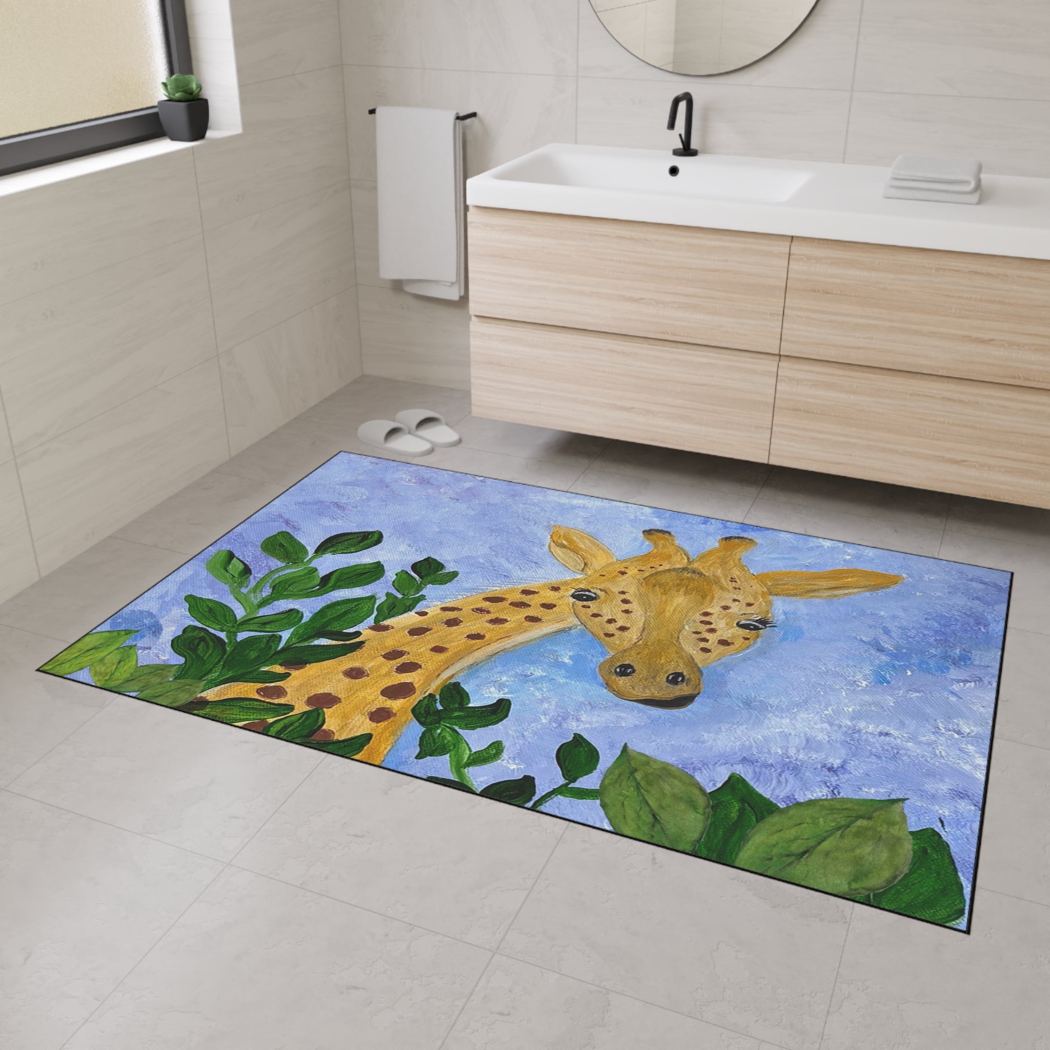 Giraffe Garden Heavy-Duty Floor Mat — Playful Safari Doormat for Kids’ Rooms & Entryways
