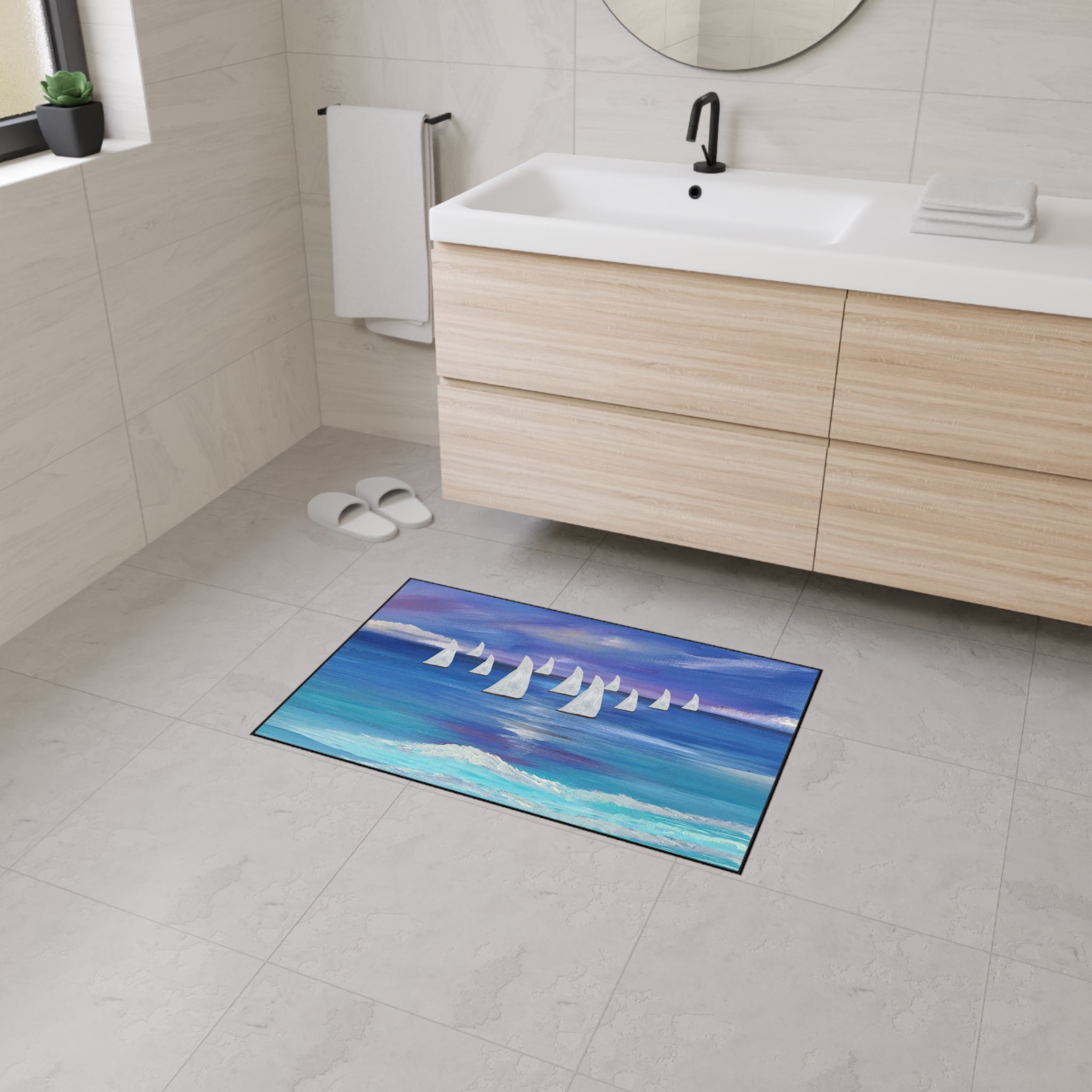Nautical Sailboat Sea Floor Mat — Heavy-Duty Coastal Welcome Rug