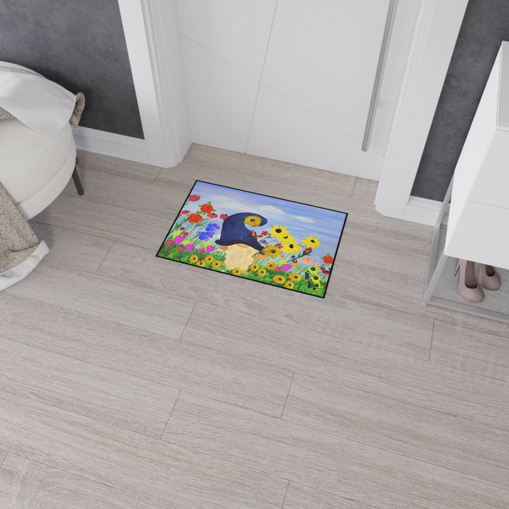 Gnome in Wildflower Garden Heavy Duty Floor Mat