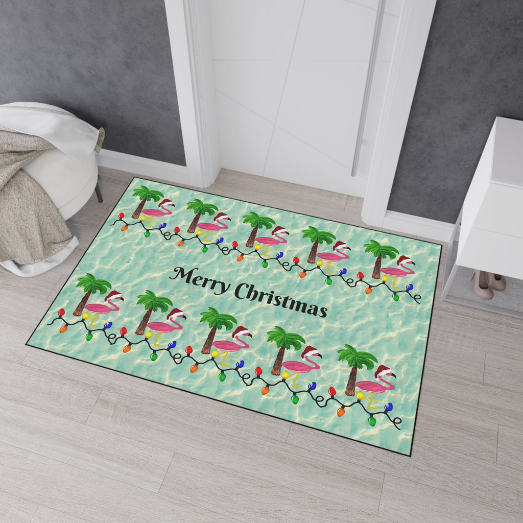 Tropical Flamingo Christmas Floor Mat — Merry Christmas Poolside Doormat