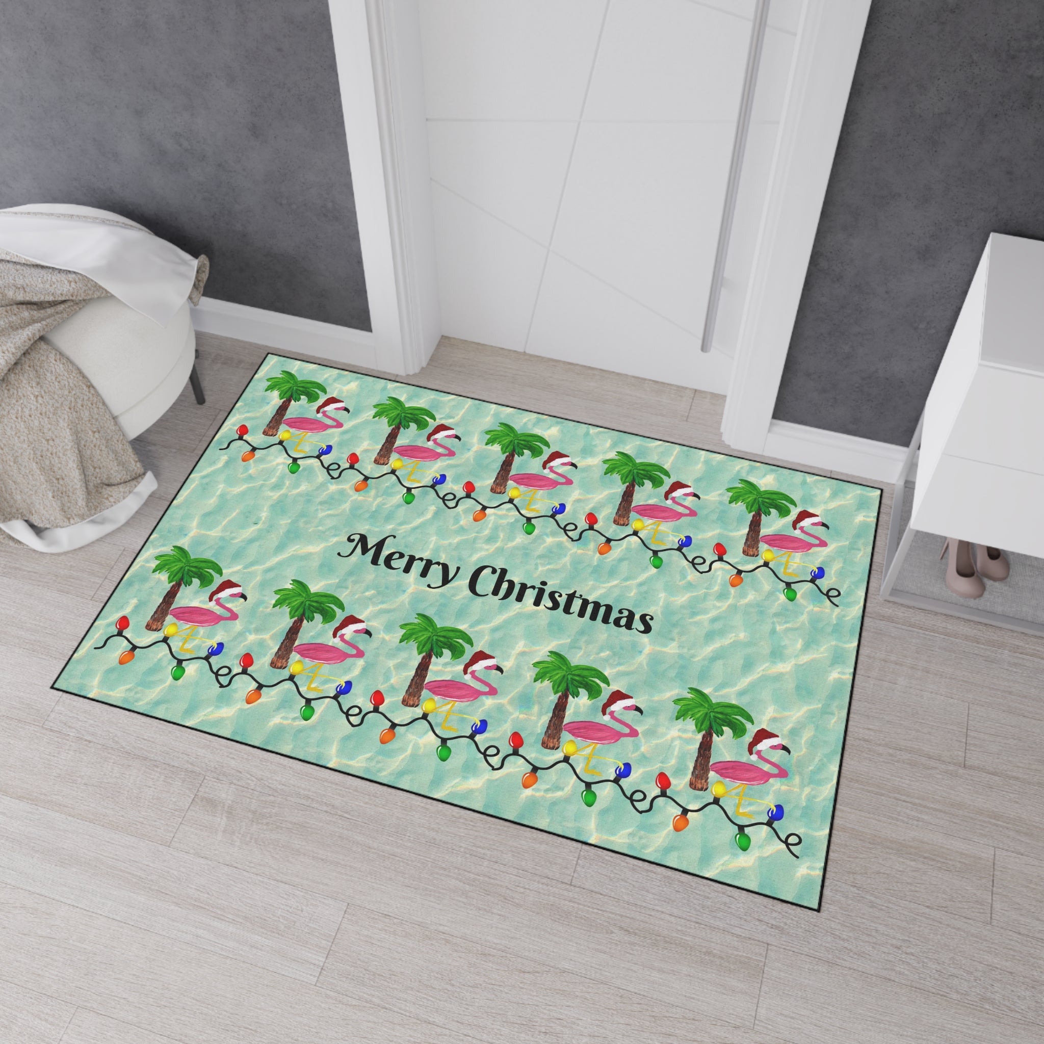 Tropical Flamingo Christmas Floor Mat — Merry Christmas Poolside Doormat