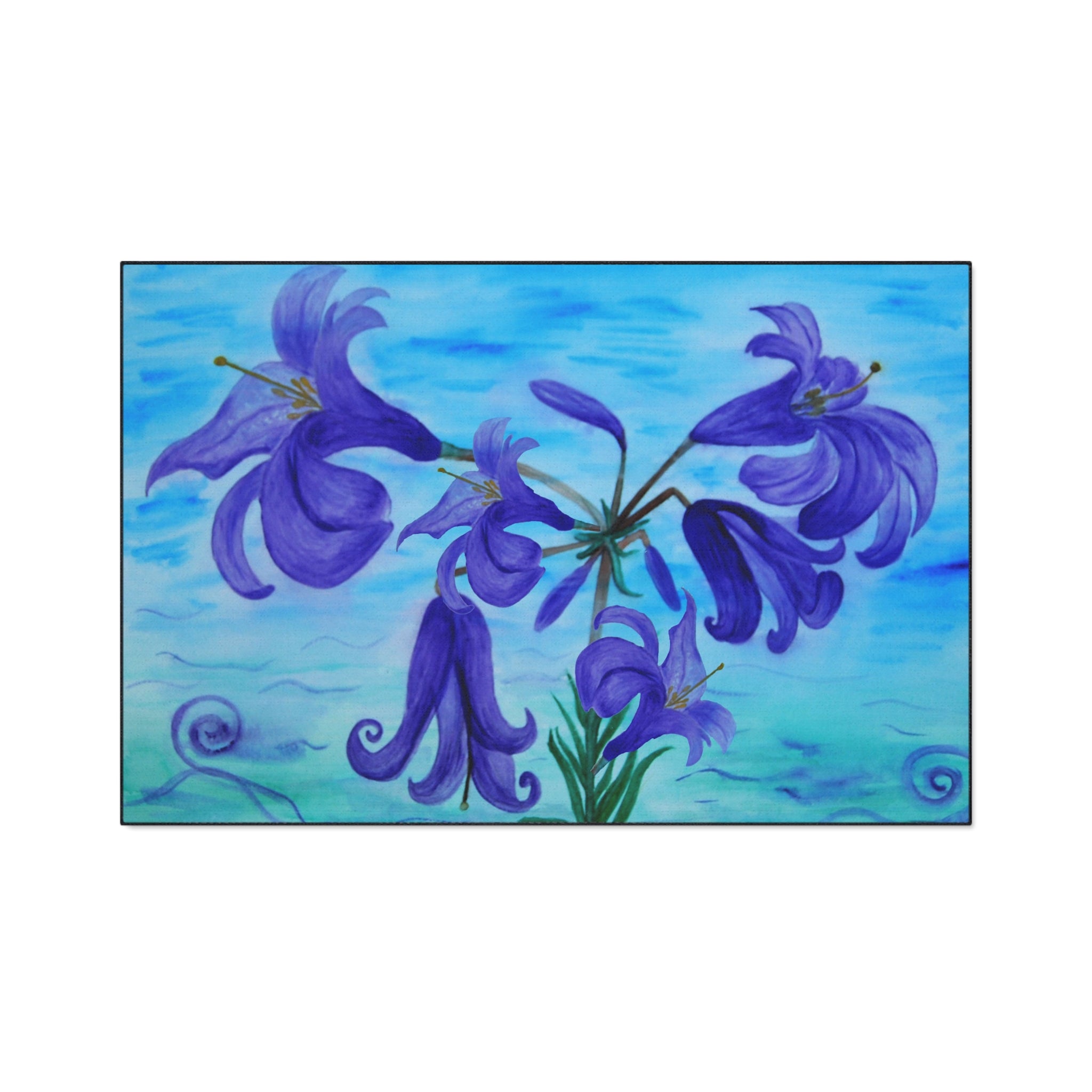 Blue Lily Heavy Duty Floor Mat — Waterproof Floral Entryway Rug