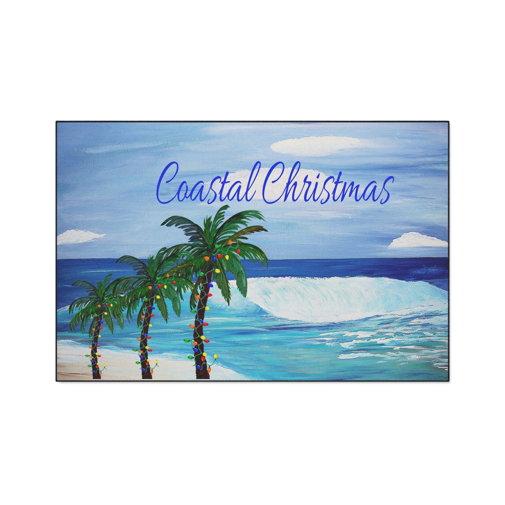 Coastal Christmas Floor Mat — Beach Palm Trees Holiday Doormat