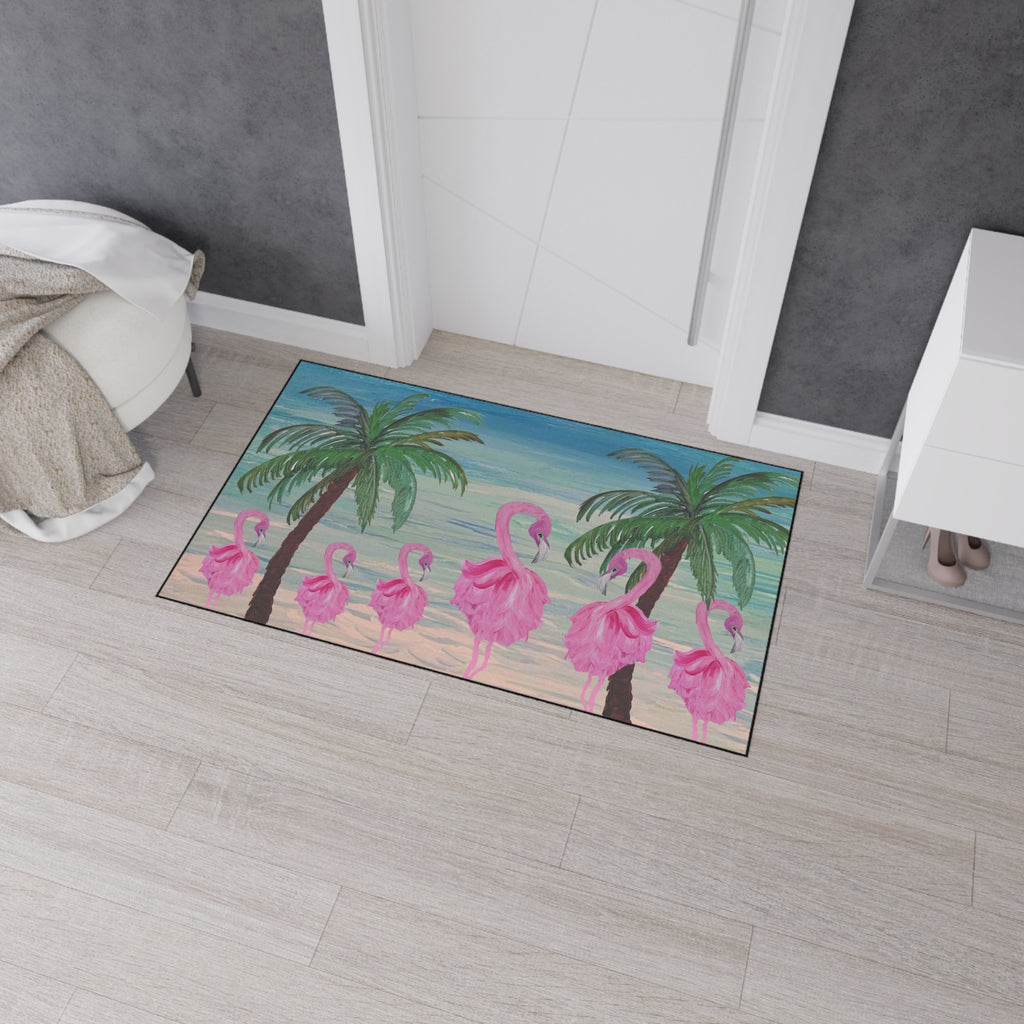Flamingo Beach Heavy Duty Floor Mat — Tropical Palm Welcome Rug