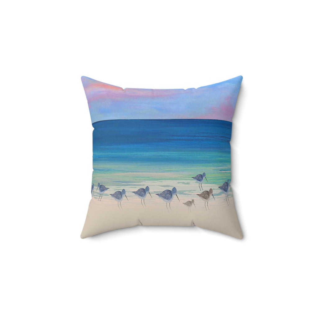 Beach Shorebirds Throw Pillow — Coastal Ocean Sunset Decorative Pillow