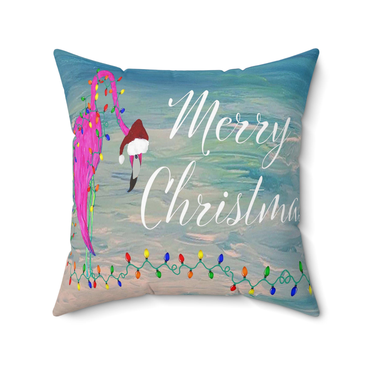 Tropical flamingo and Holiday lights clearwater beach Spun Polyester Square Pillow