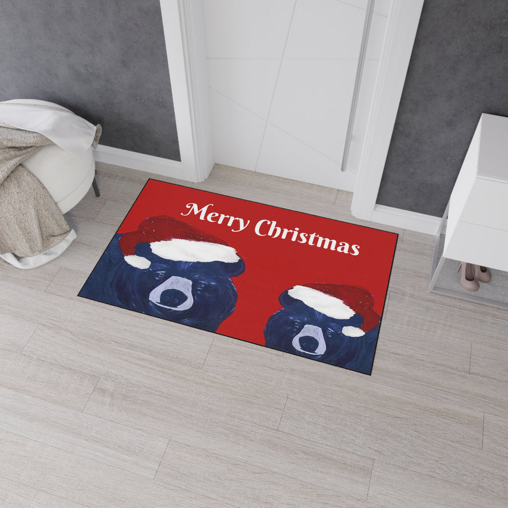 Merry Christmas Bear Floor Mat — Heavy-Duty Holiday Door Rug