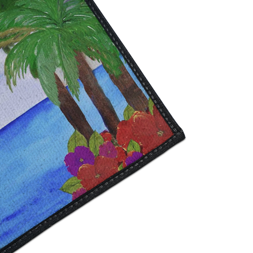 Tropical Beach Floor Mat – Palm Trees & Ocean Welcome Rug