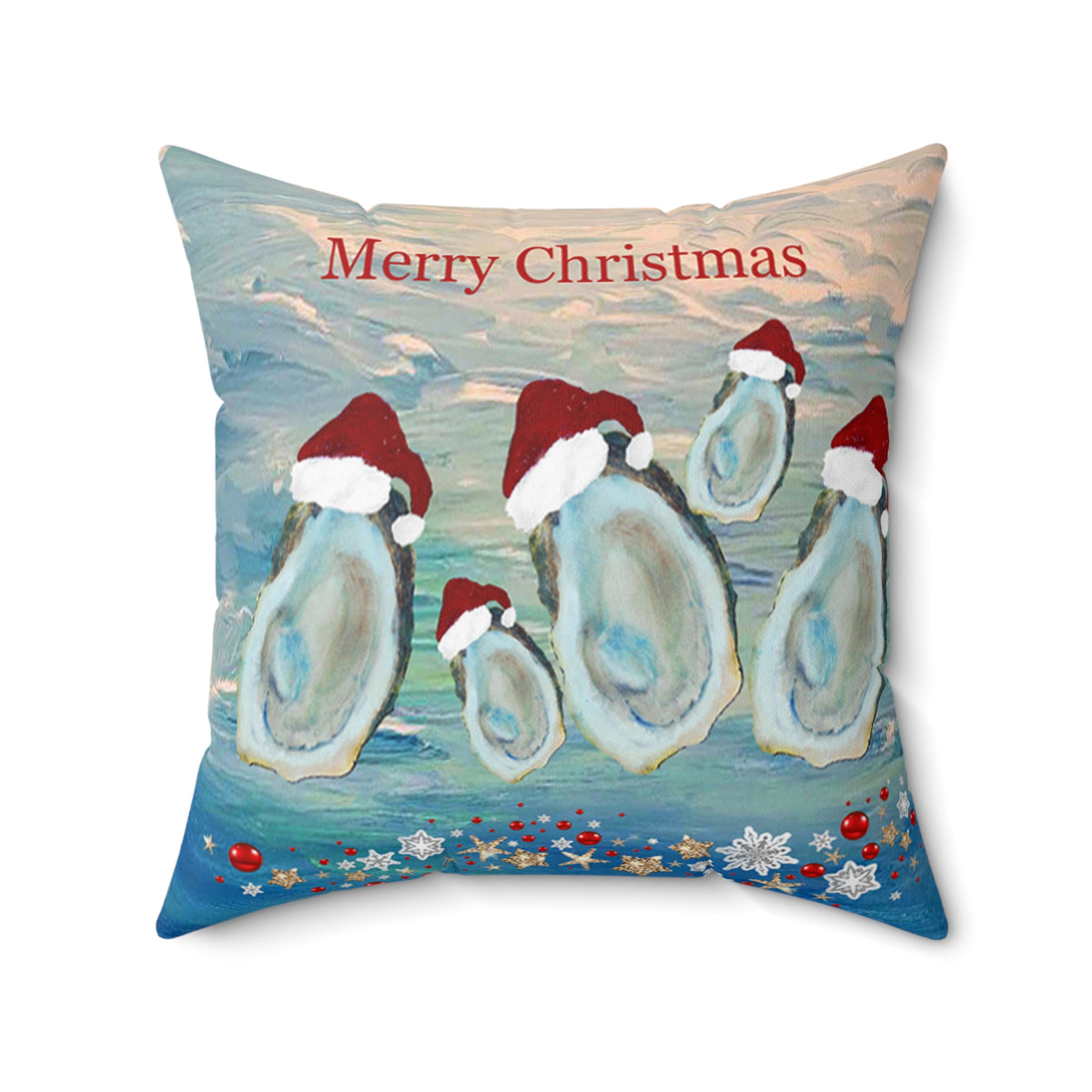 Merry Christmas Oyster Family Holiday Pillow