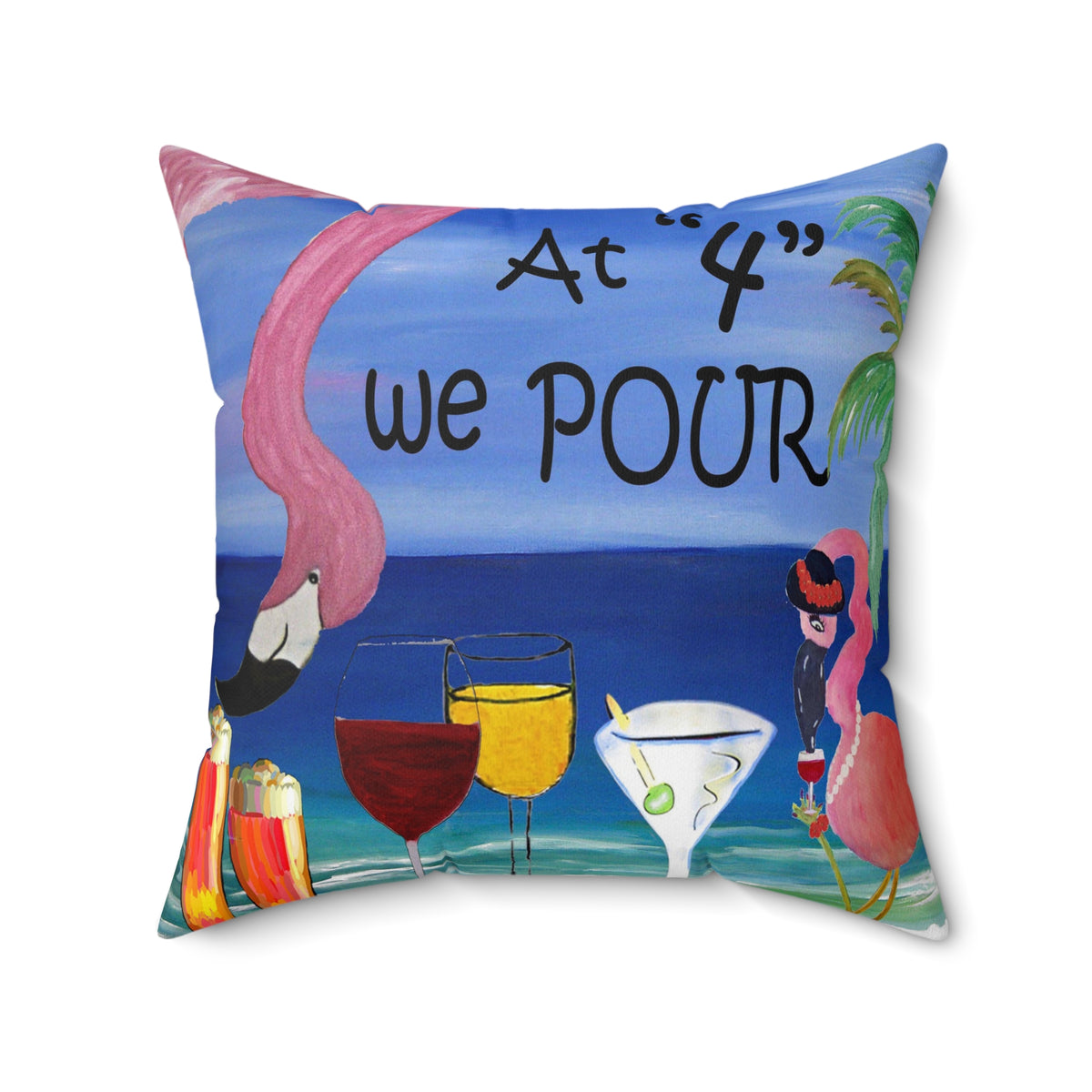 At 4 We Pour Tropical Flamingo Cocktail Pillow