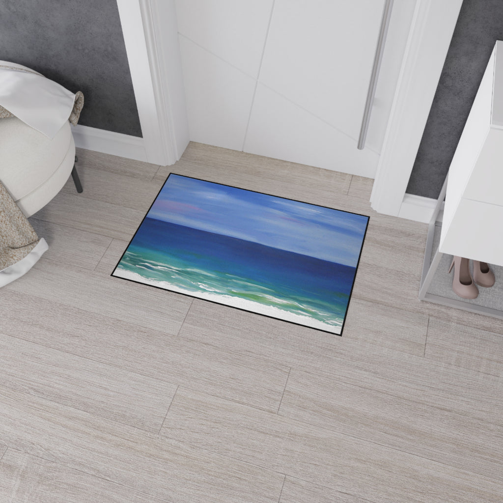 Coastal Beautiful Beach Heavy-Duty Floor Mat — Ocean Beach Seascape Entry Rug