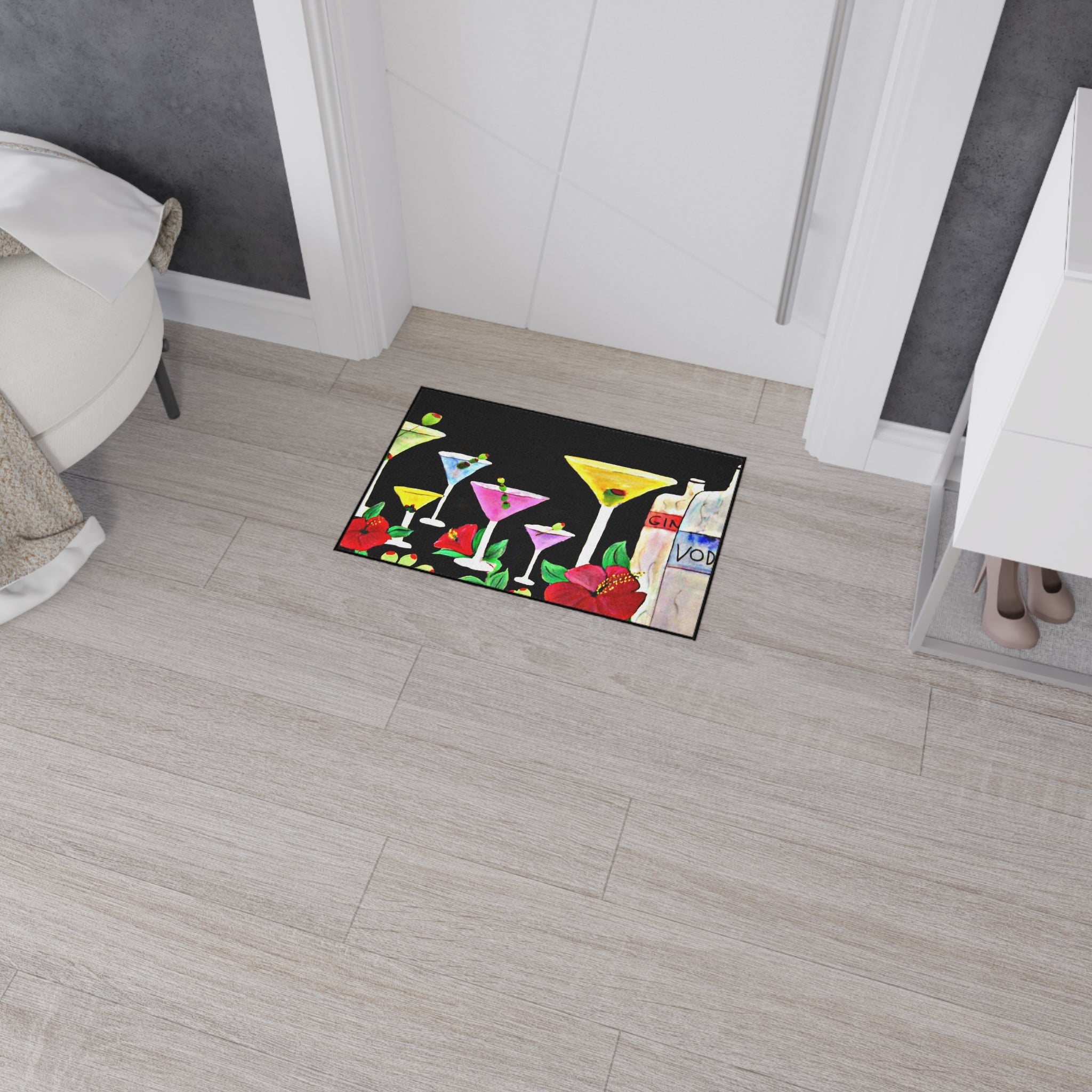 Cocktail Bar Floor Mat — Colorful Martini & Spirits Floral Mat