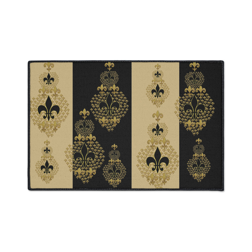 Fleur-de-Lis Heavy Duty Floor Mat — Black & Gold Decorative Entry Rug