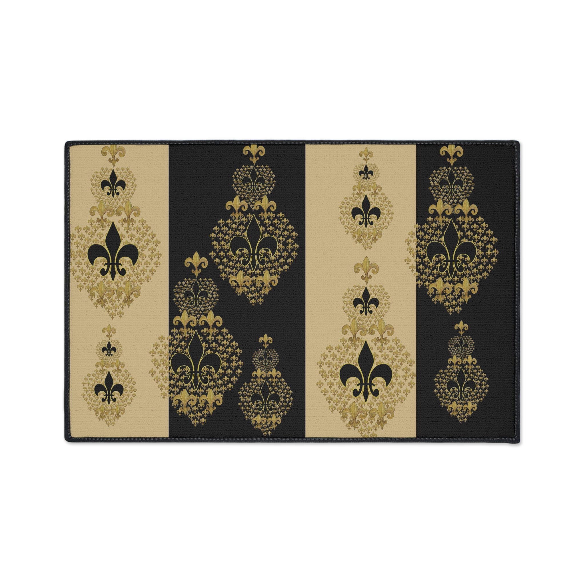 Fleur-de-Lis Heavy Duty Floor Mat — Black & Gold Decorative Entry Rug