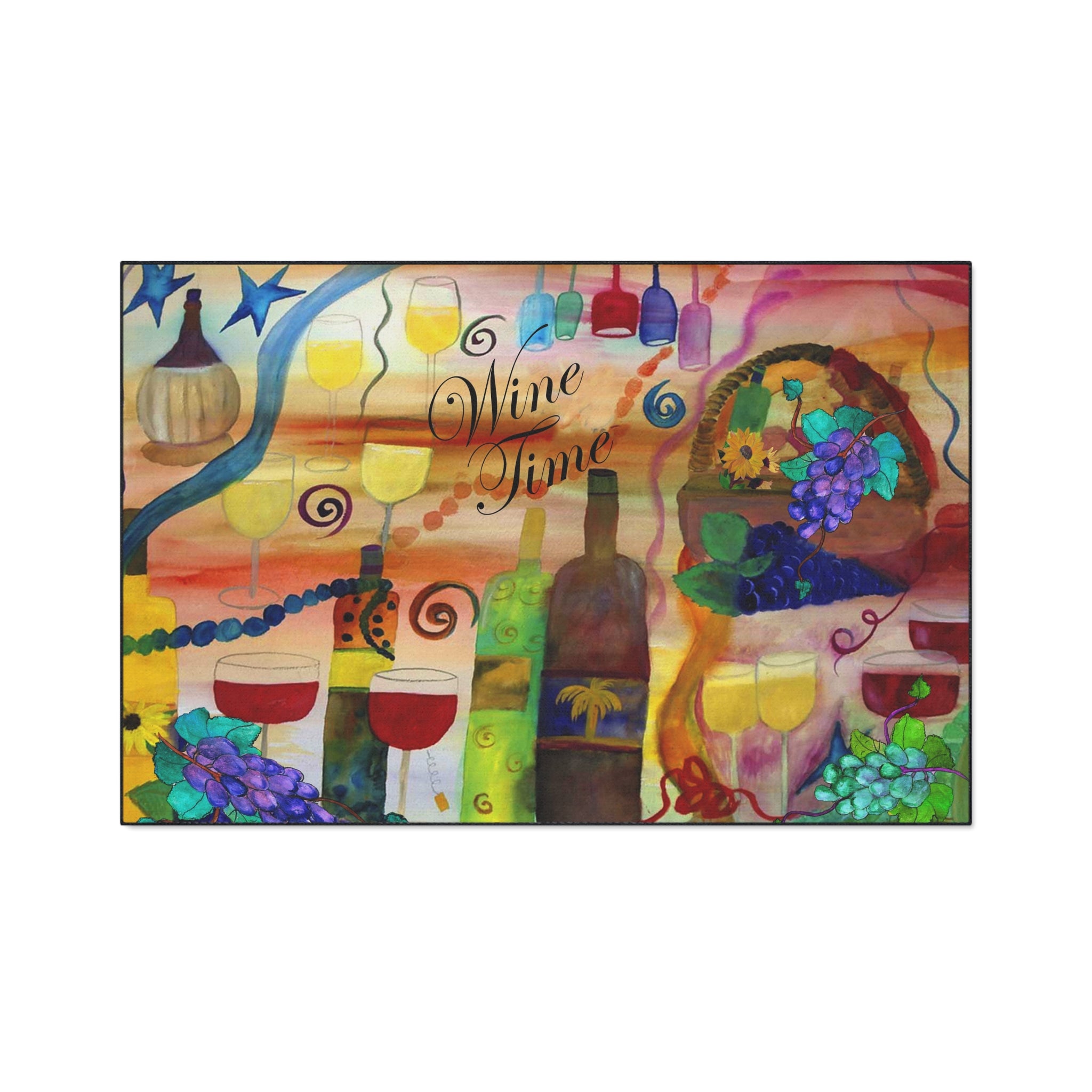 Wine Time Heavy Duty Floor Mat — Colorful Wine Bottle & Glass Kitchen Rug