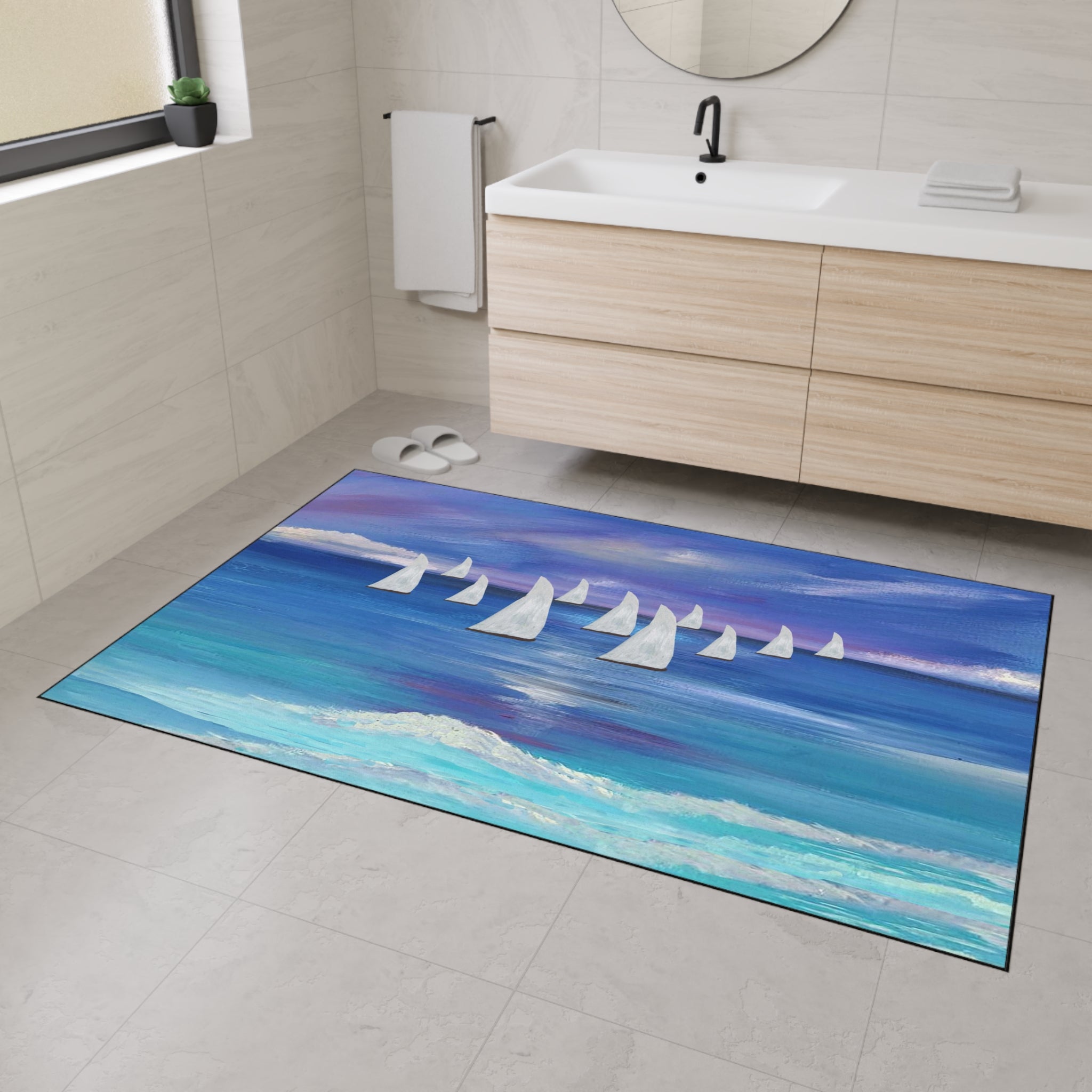 Nautical Sailboat Sea Floor Mat — Heavy-Duty Coastal Welcome Rug