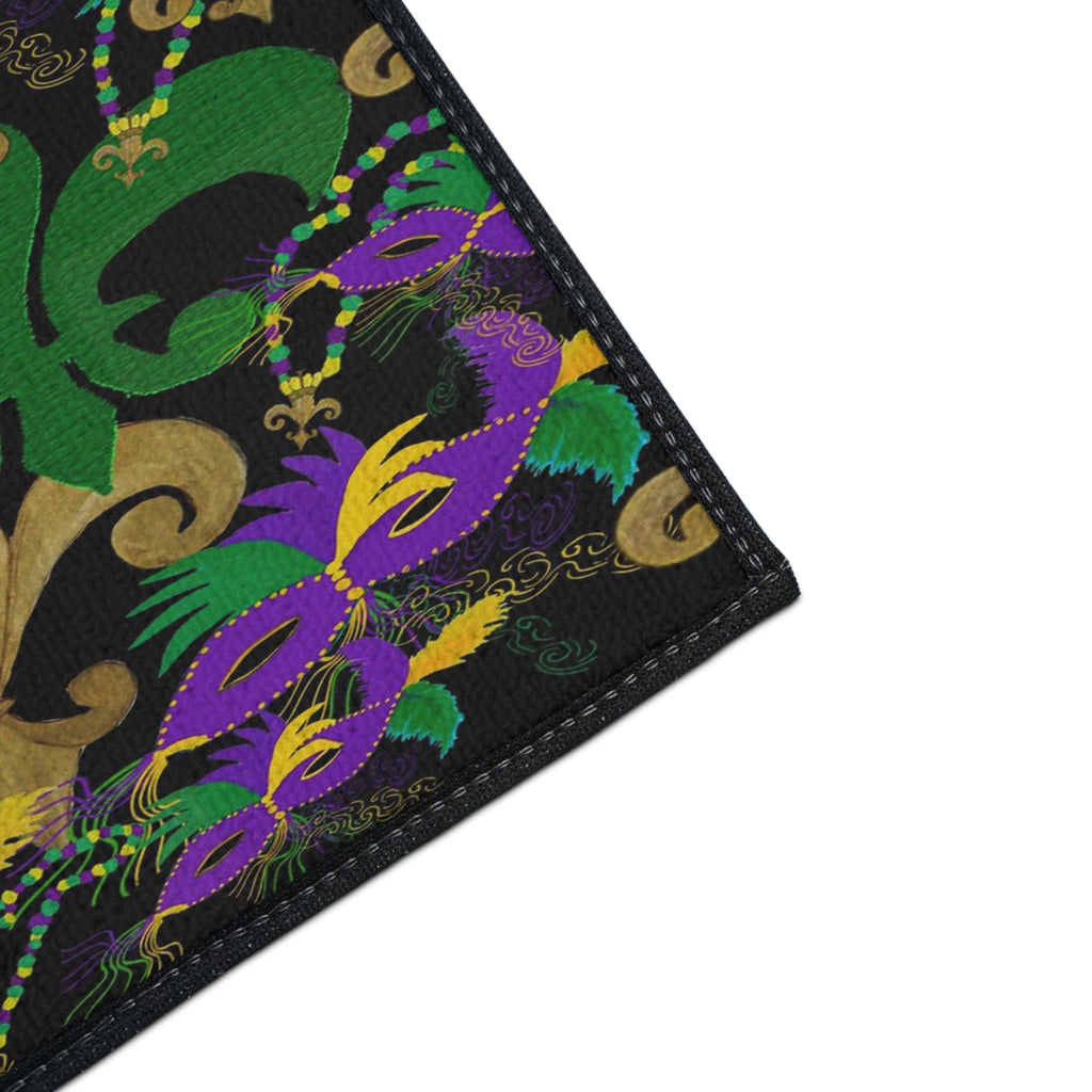Mardi Gras Fleur-de-Lis Heavy Duty Floor Mat — Purple, Green & Gold Mask Design