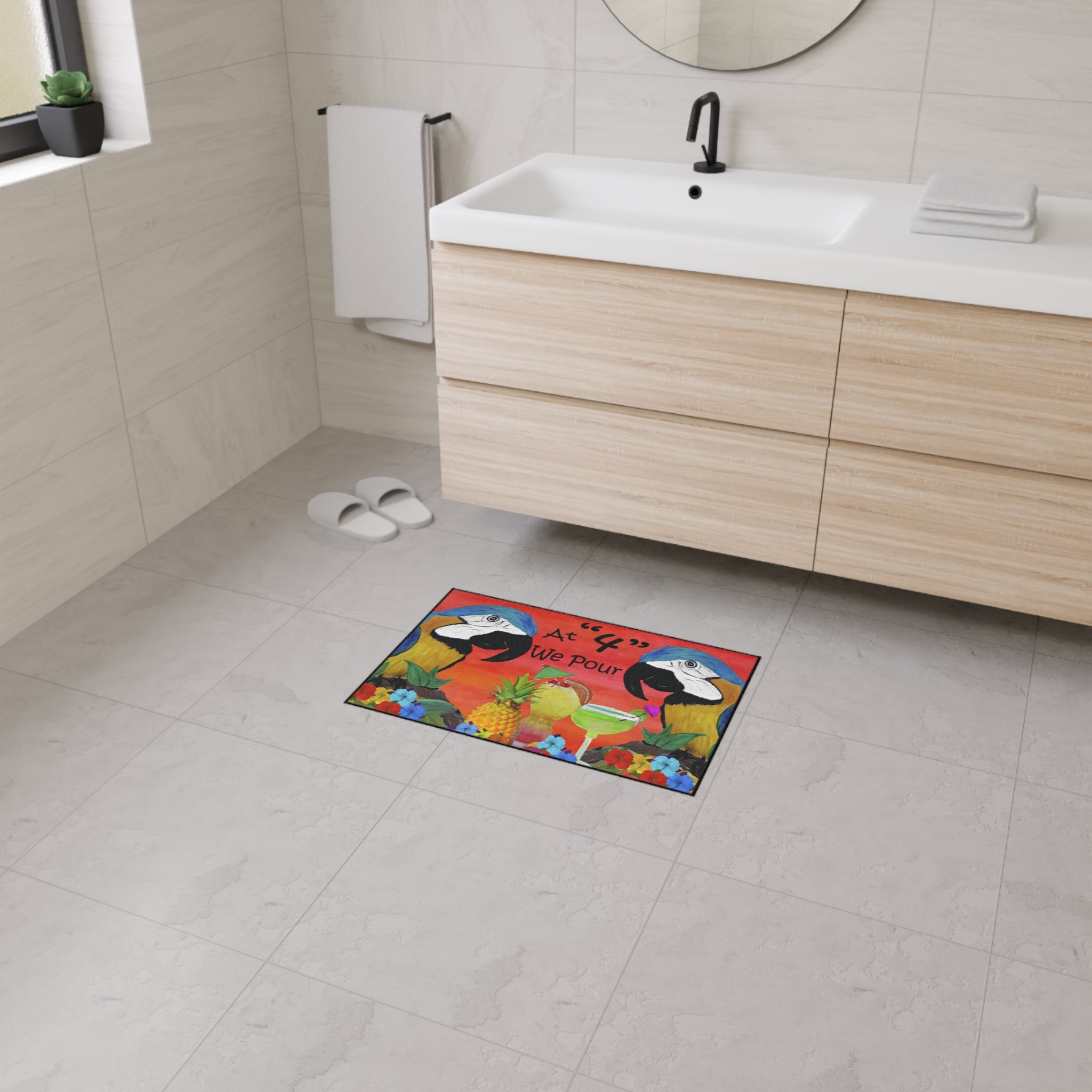 Tropical Parrot Floor Mat — "At 4 We Pour" Bar Welcome Doormat