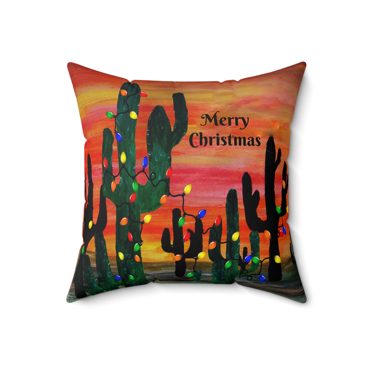 Cactus Christmas Pillow — 'Merry Christmas' Desert Holiday Throw Pillow