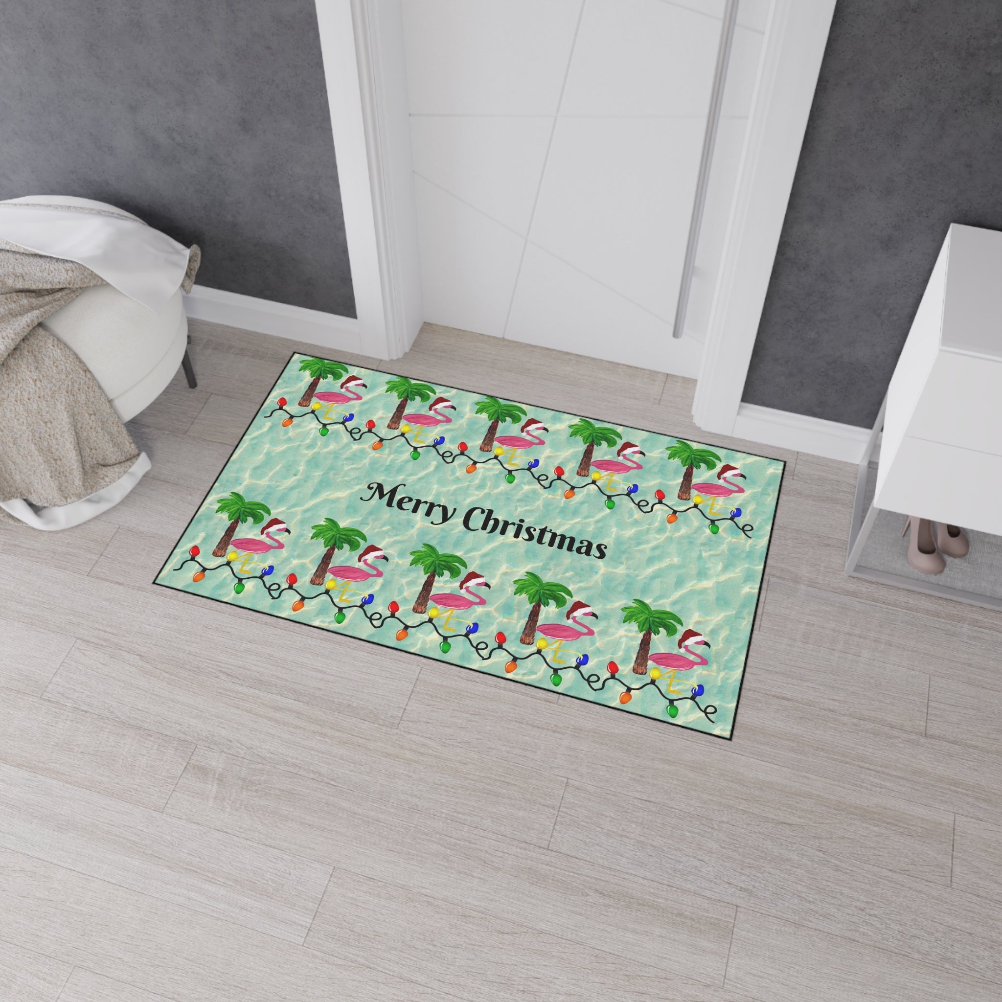 Tropical Flamingo Christmas Floor Mat — Merry Christmas Poolside Doormat