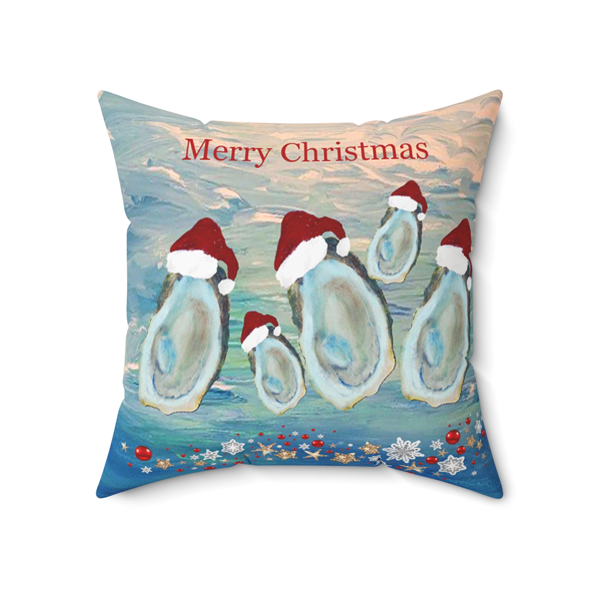 Merry Christmas Oyster Family Holiday Pillow